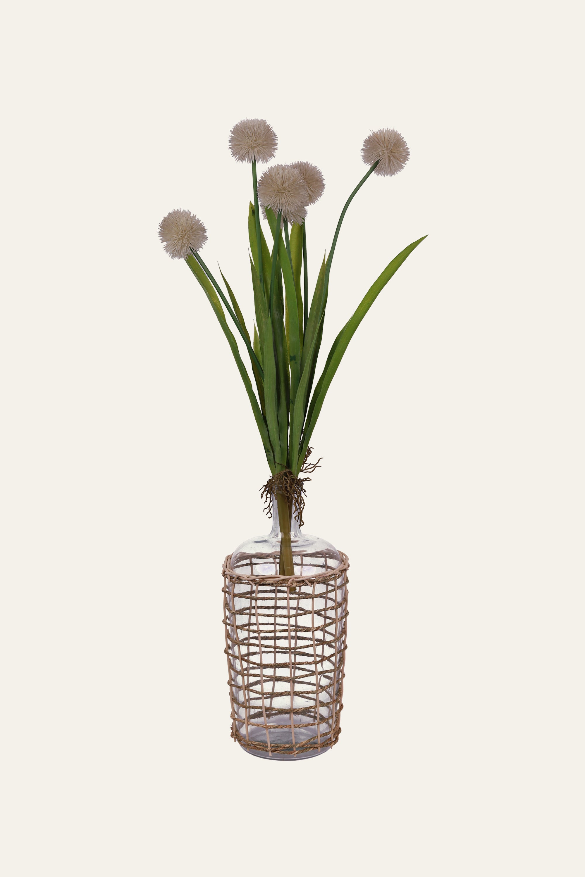 Handwoven Open Weave Clear Glass Bottle Vase - Tall
