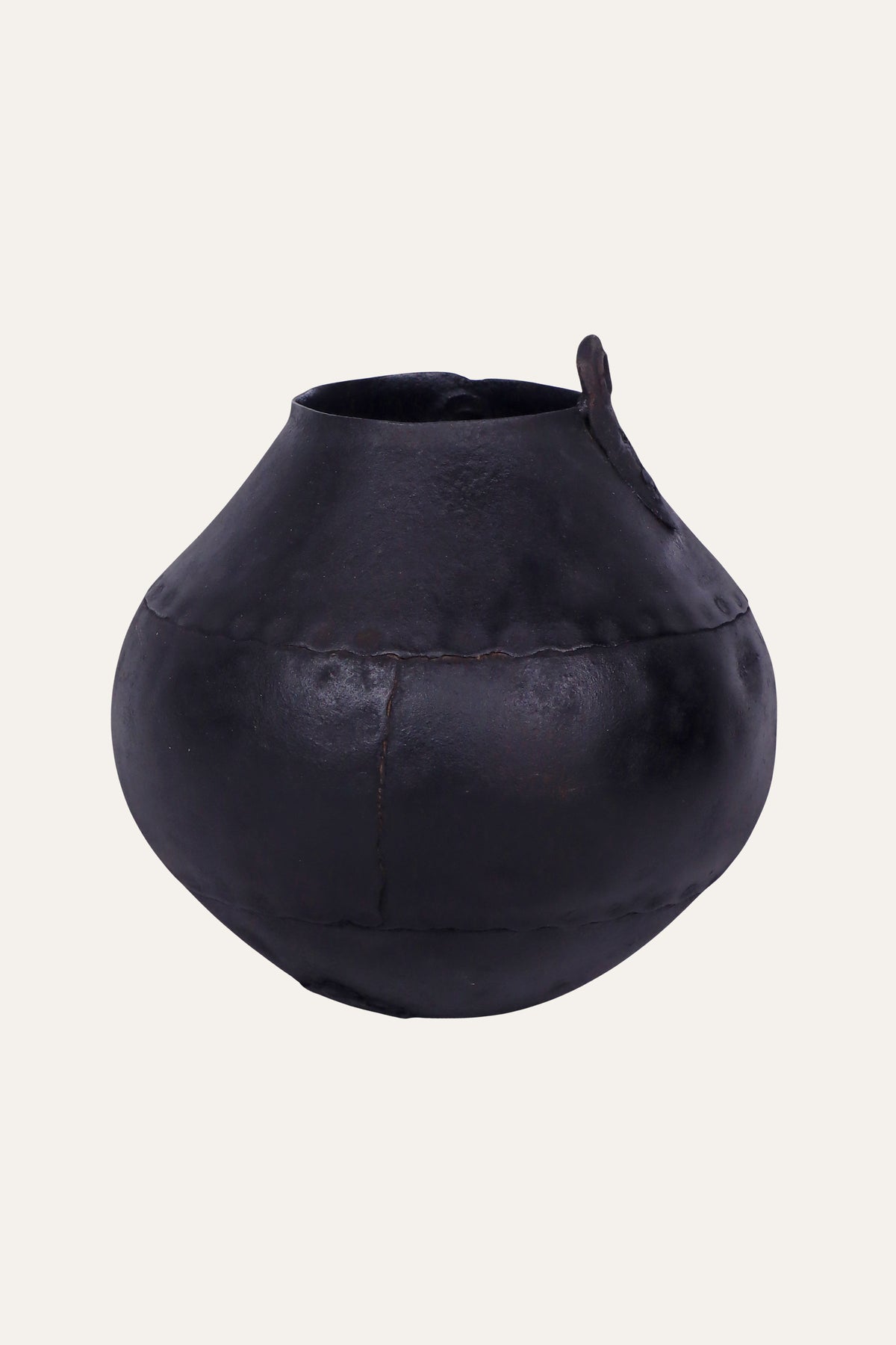 Black Round Metal Storage Pot with Side Loop