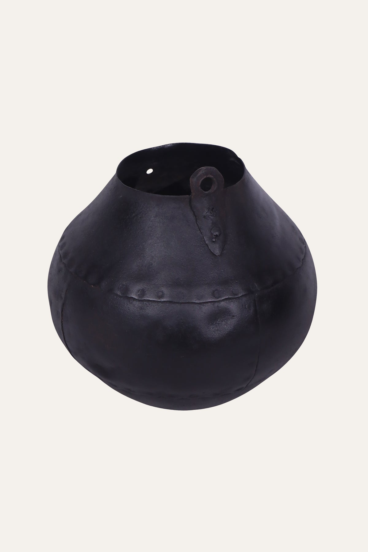 Black Round Metal Storage Pot with Side Loop
