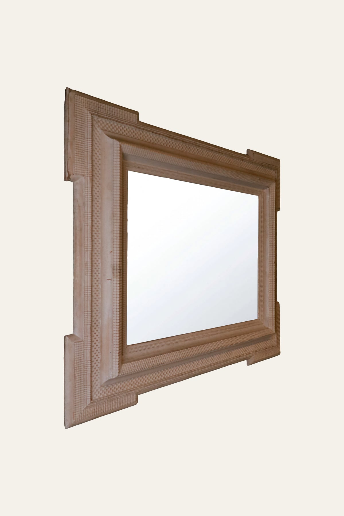 Carved Wooden Layered-Frame Square Wall Mirror for Bedrooms