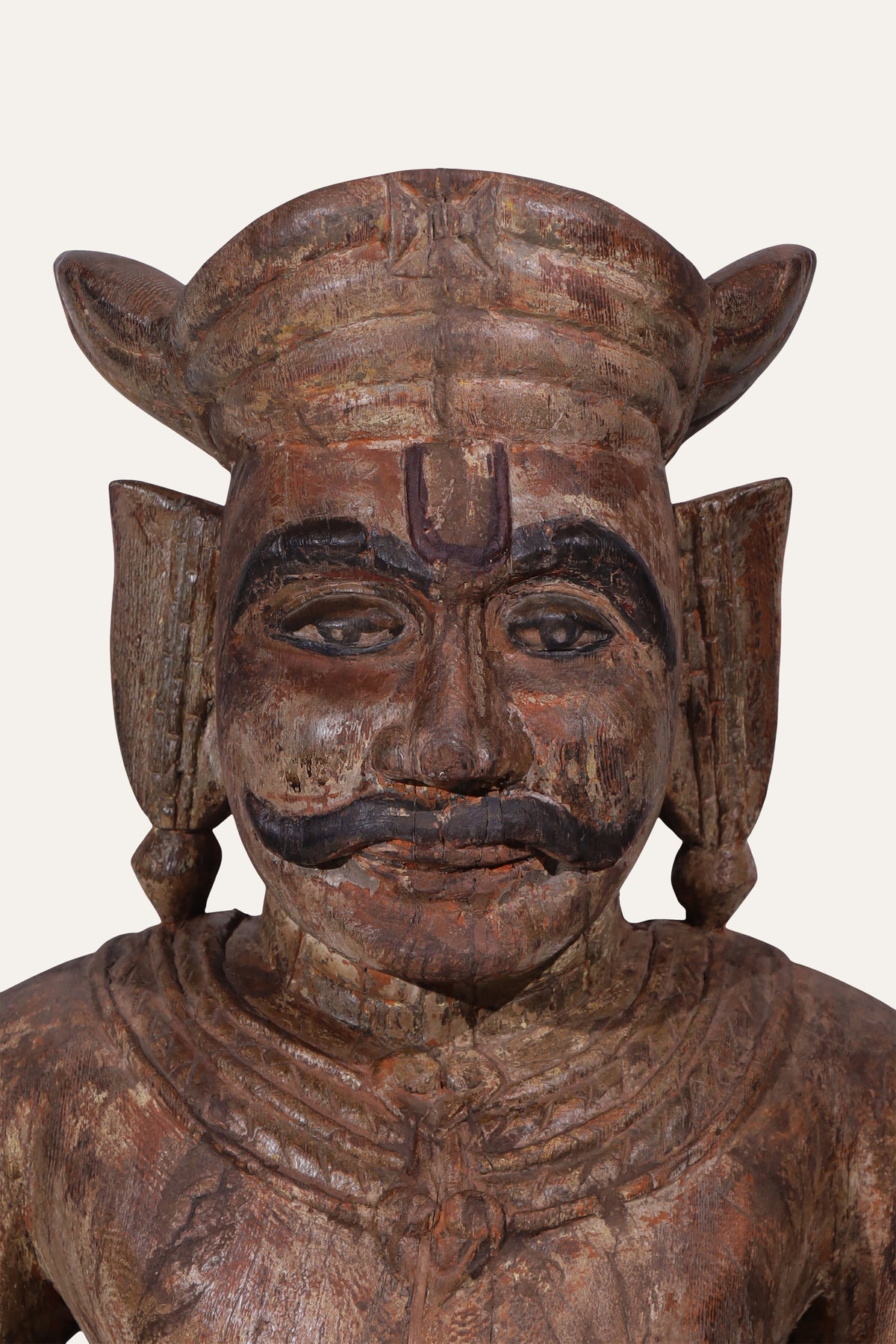 Hand-Carved Wooden Seated Dwarapala Figure