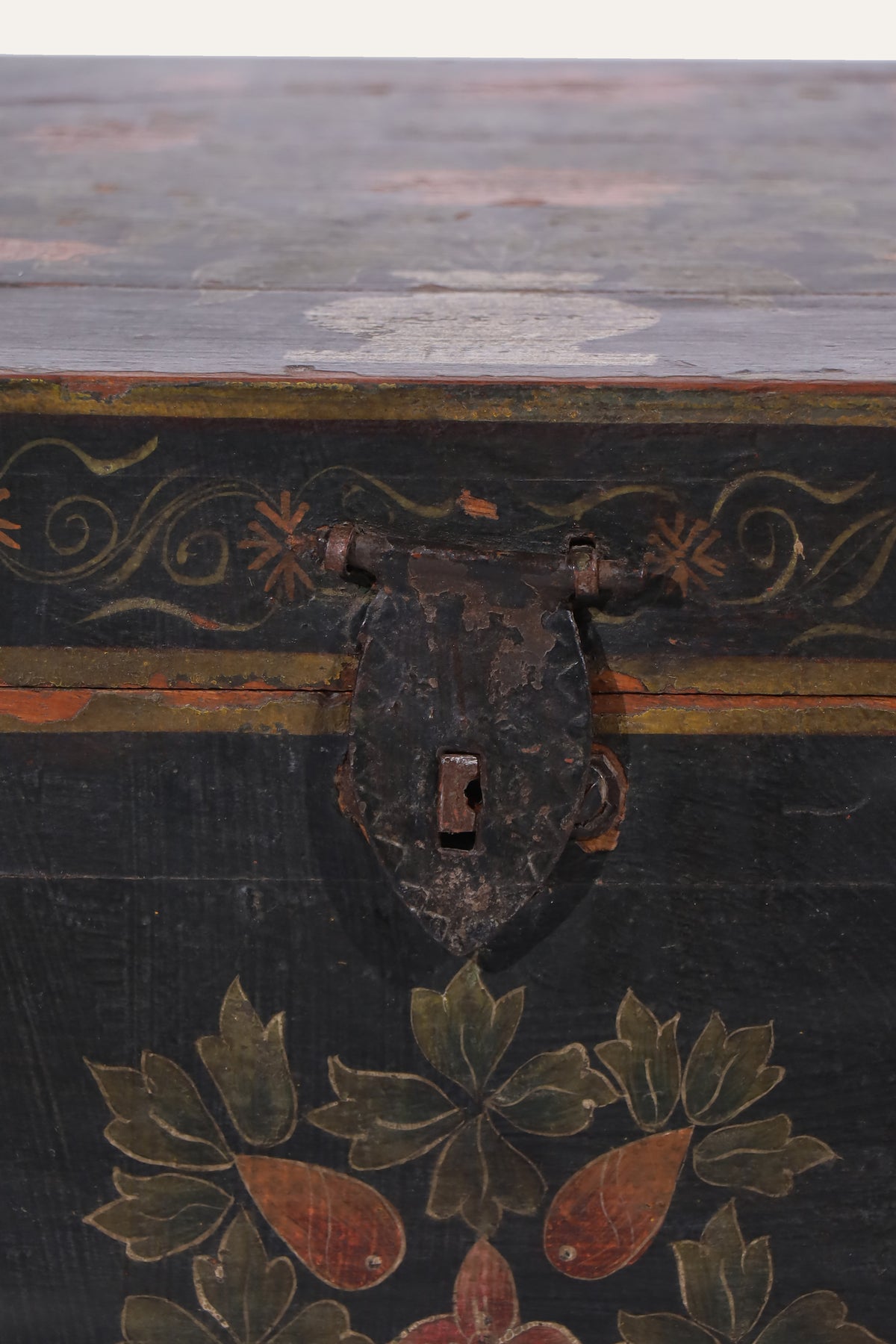 Black Floral Handpainted Storage Box for Dressers