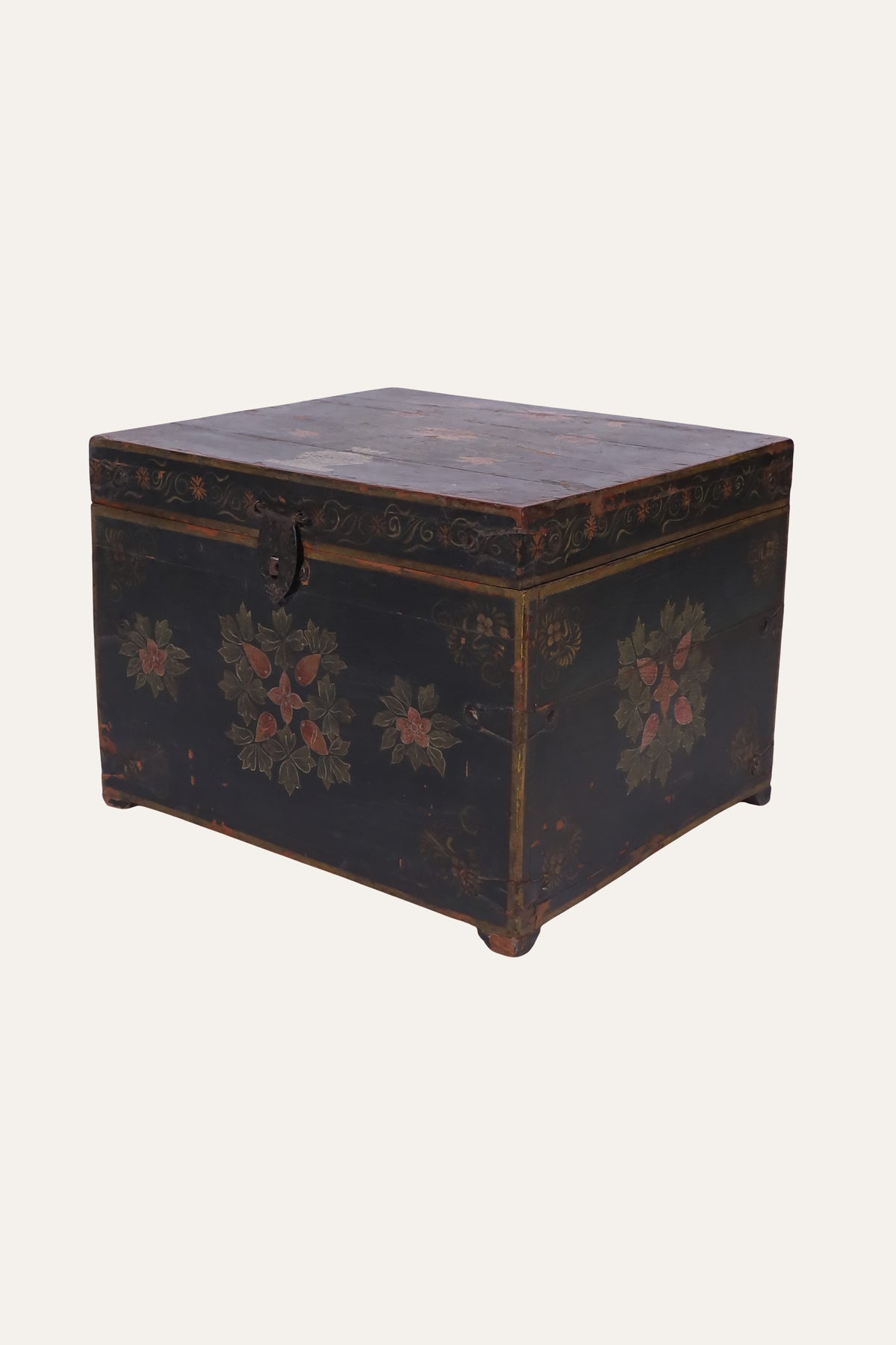 Black Floral Handpainted Storage Box for Dressers