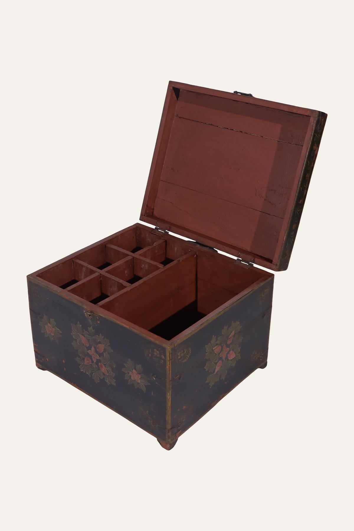 Black Floral Handpainted Storage Box for Dressers