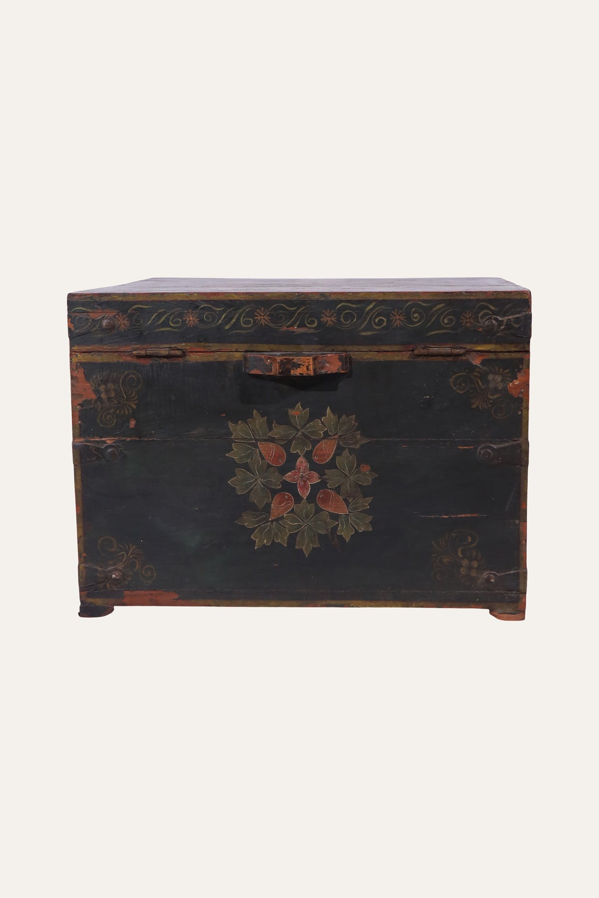 Black Floral Handpainted Storage Box for Dressers