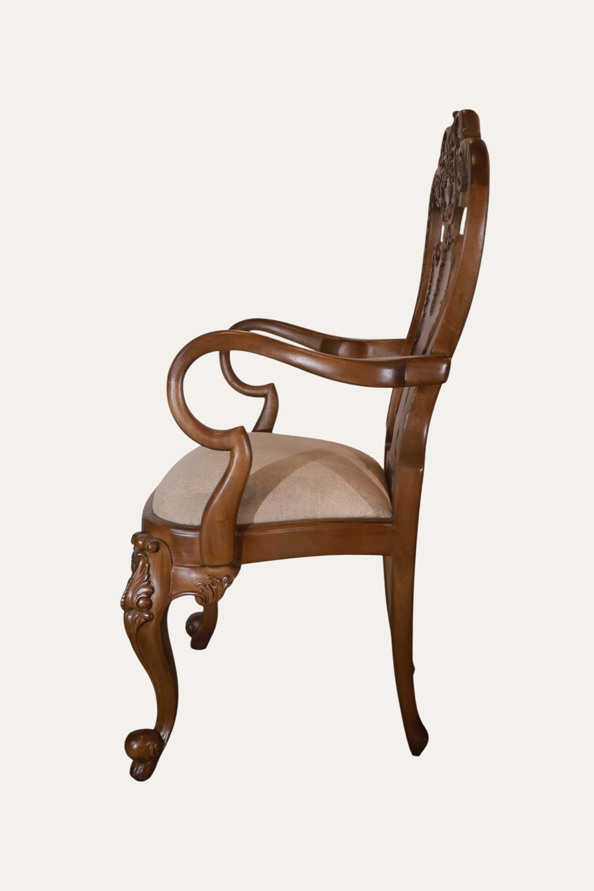 Victorian-Style Carved Wooden Dining Chair with Upholstered Seat