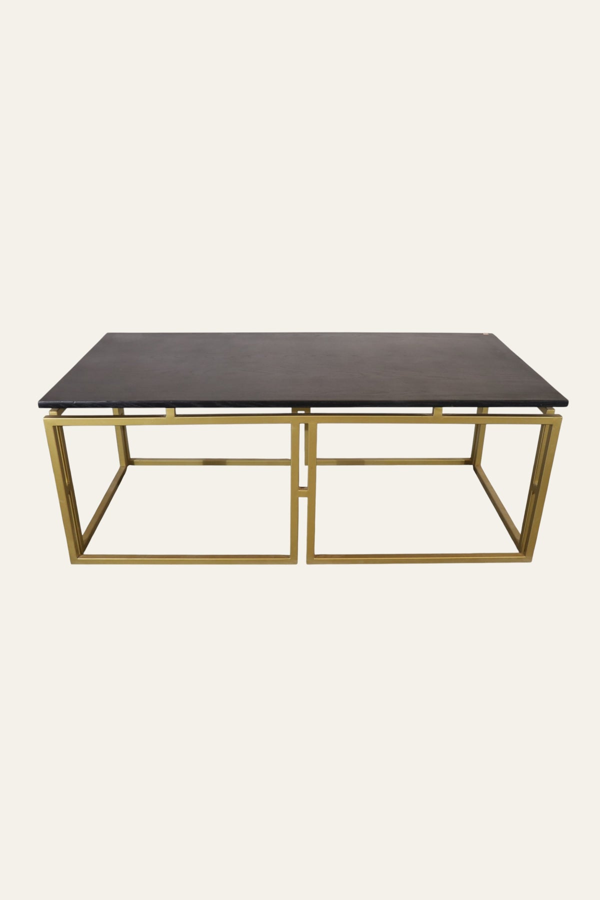 Modern Rectangular Coffee Table with Dark Top & Double Gold Metal Base