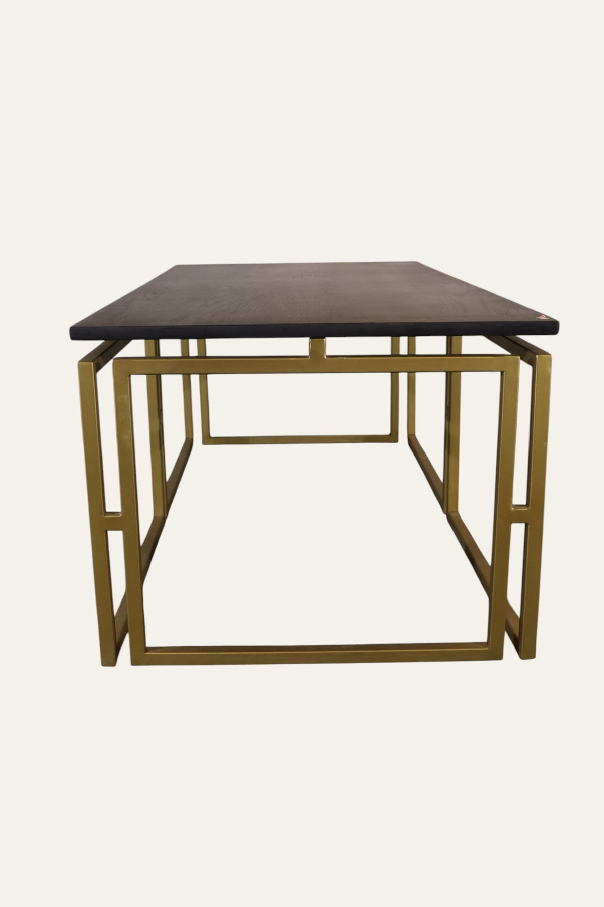 Modern Rectangular Coffee Table with Dark Top & Double Gold Metal Base