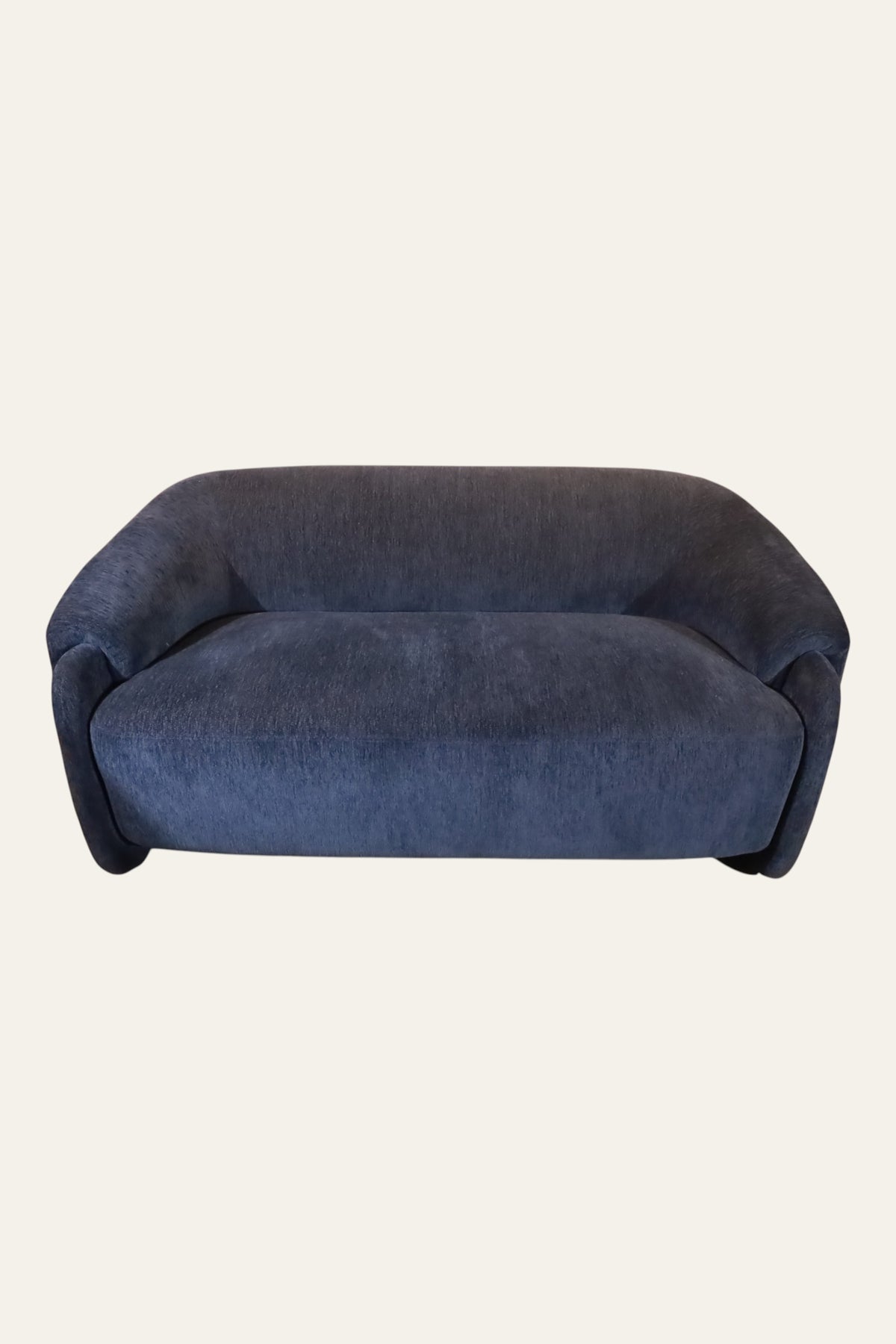 Midnight Blue Curved Two-Seater Sofa with Rounded Arms