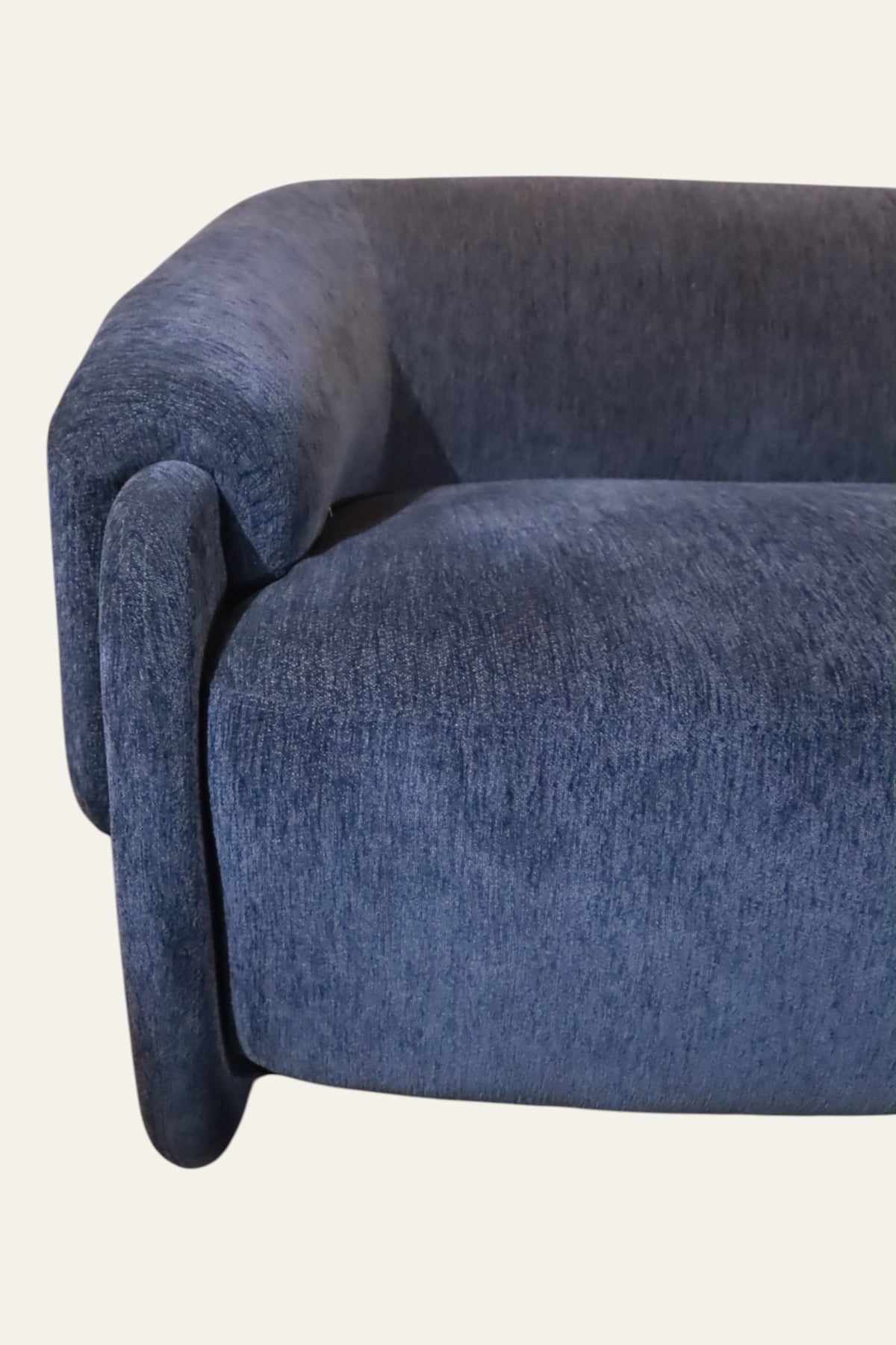 Midnight Blue Curved Two-Seater Sofa with Rounded Arms