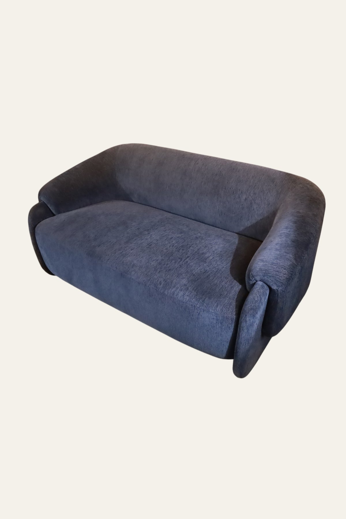 Midnight Blue Curved Two-Seater Sofa with Rounded Arms