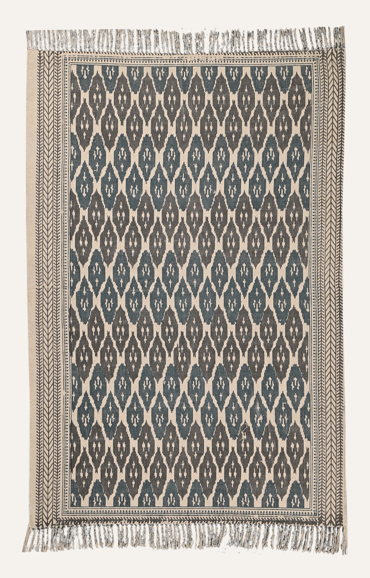 Indigo Ikat Print Cotton Rug