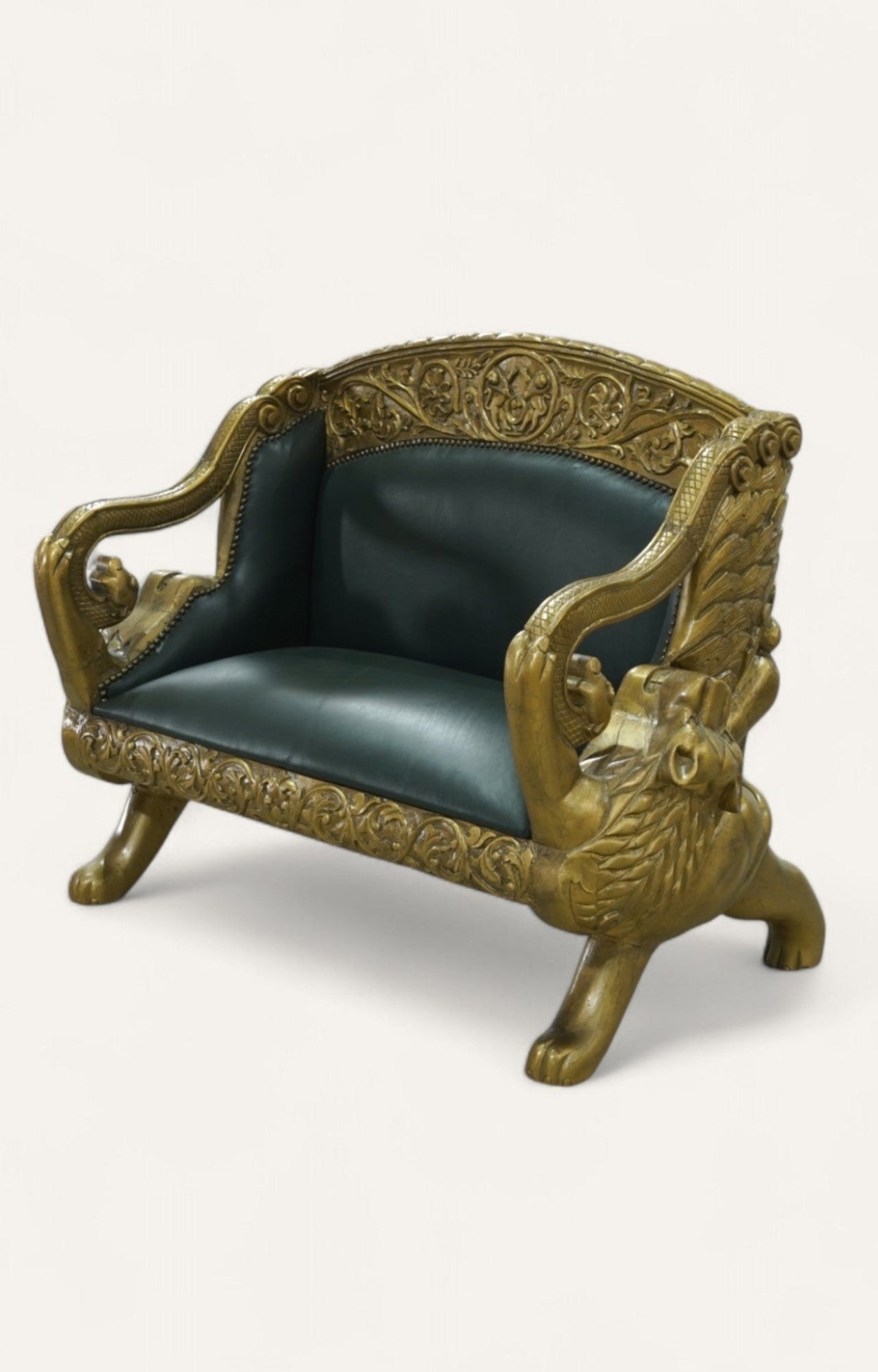 Lion Teak Wood Sofa In Leatherite
