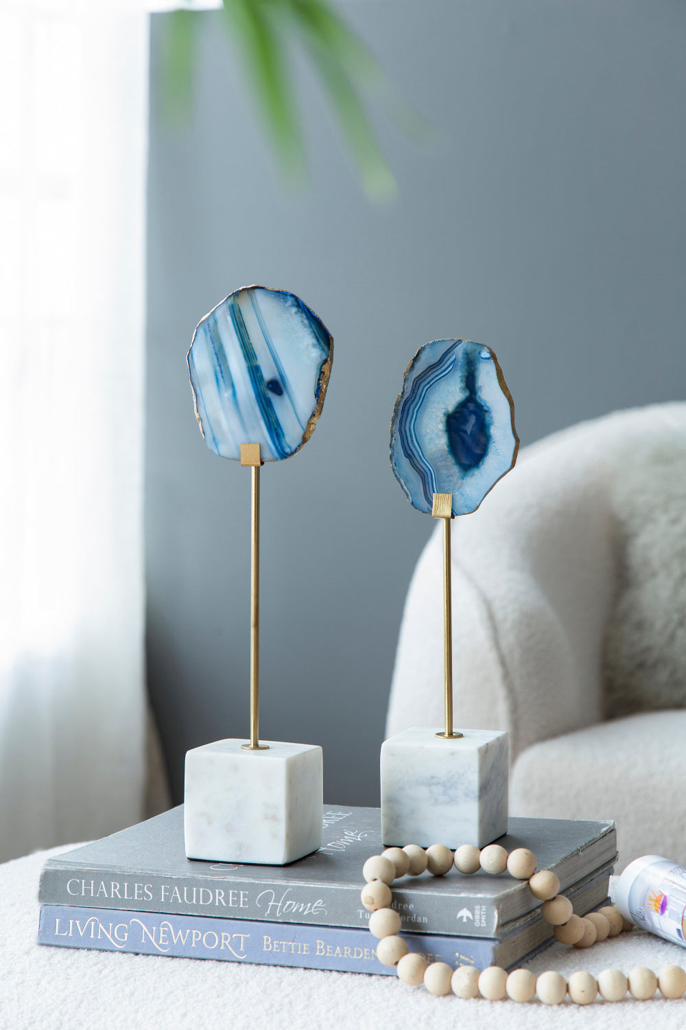 Luxury blue agate slice sculpture