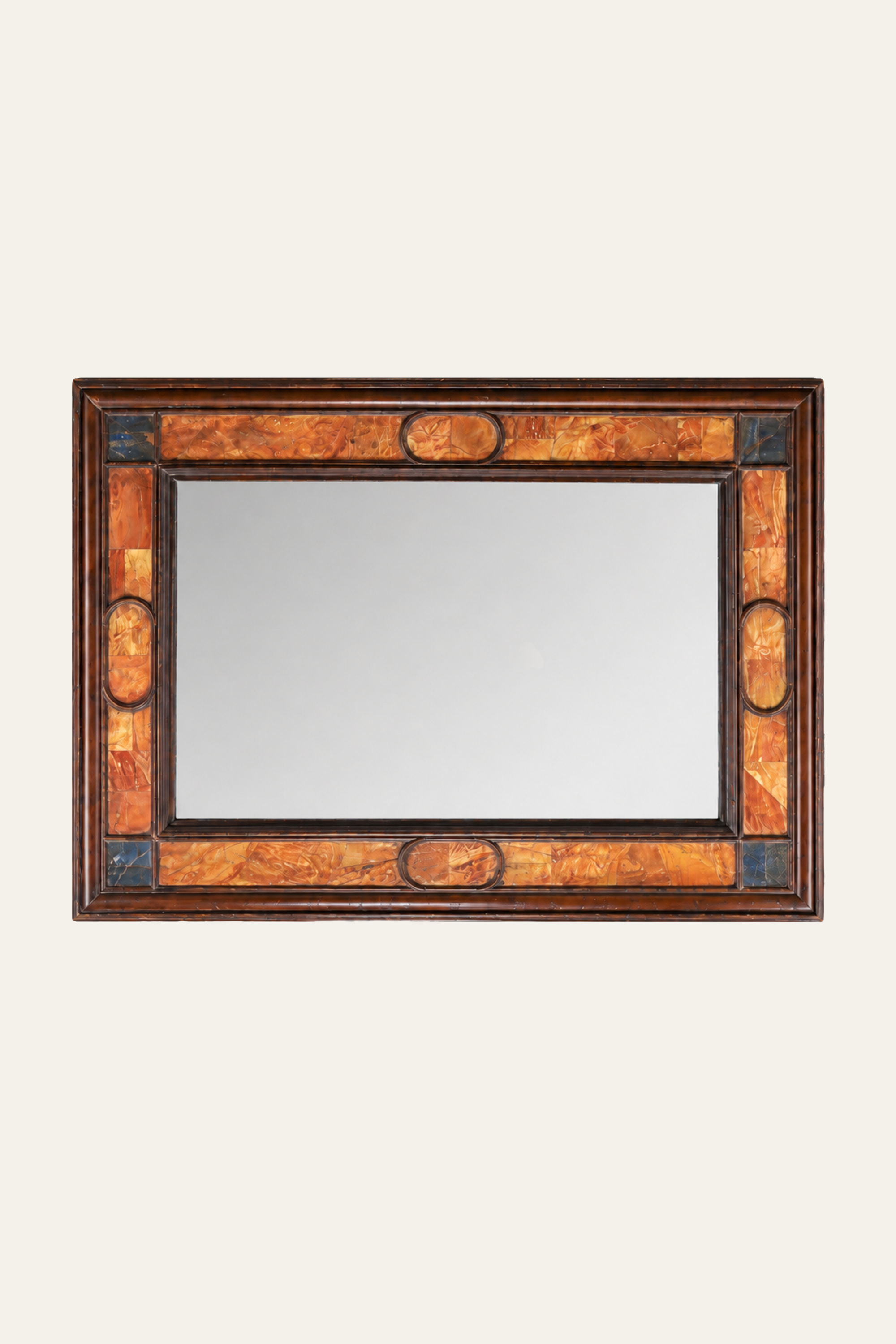 Rectangular Semi-Precious Inlaid Cushion Framed Wall Mirror