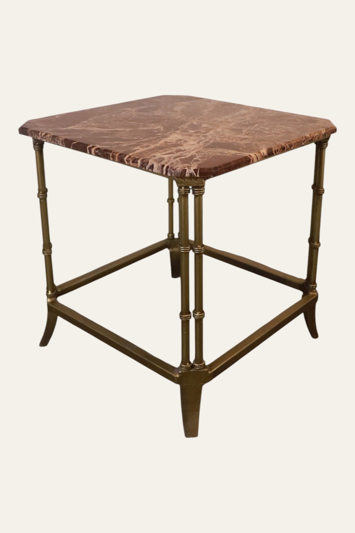 Marble side table with antique metal frame