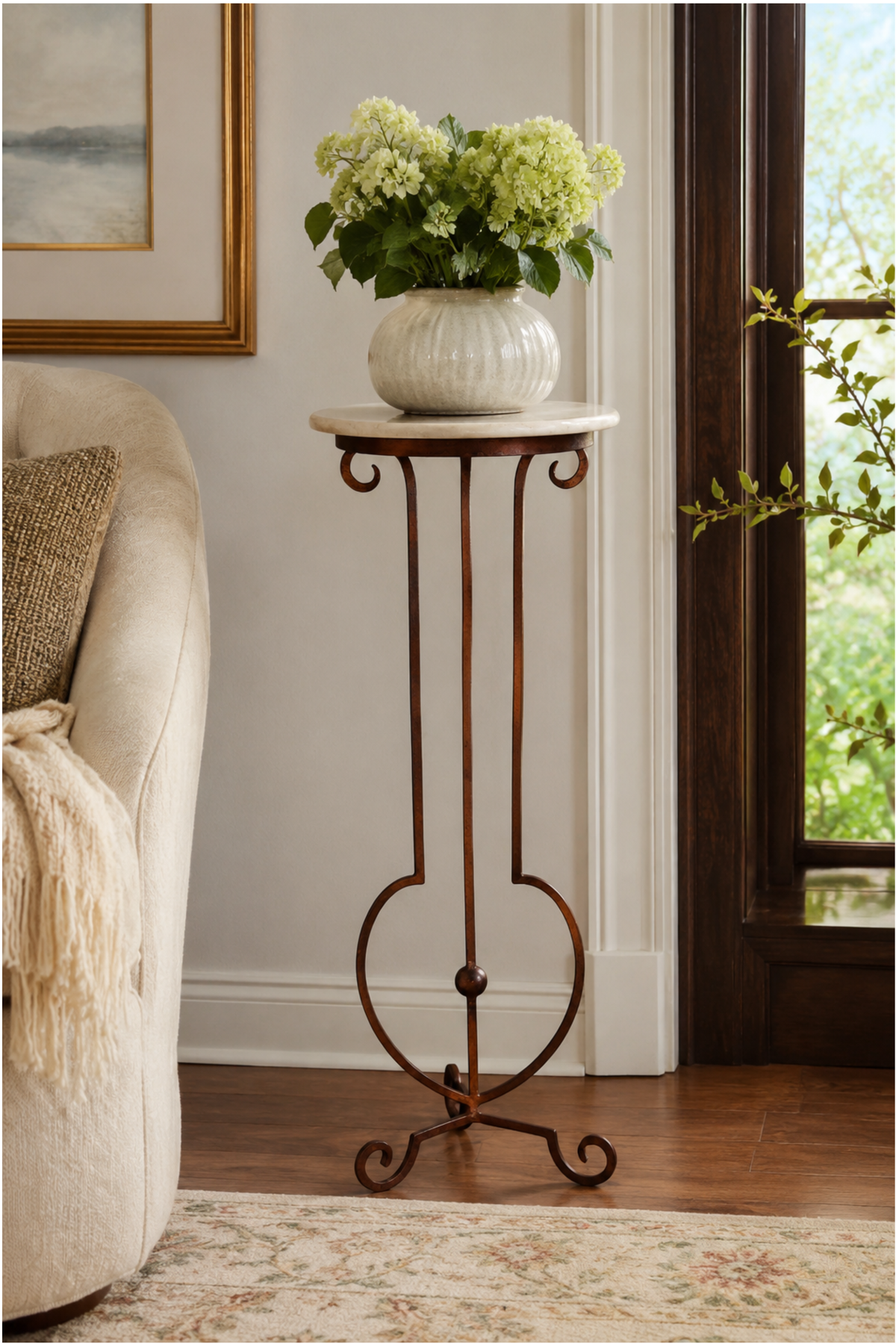 Marble top plant stand with metal base