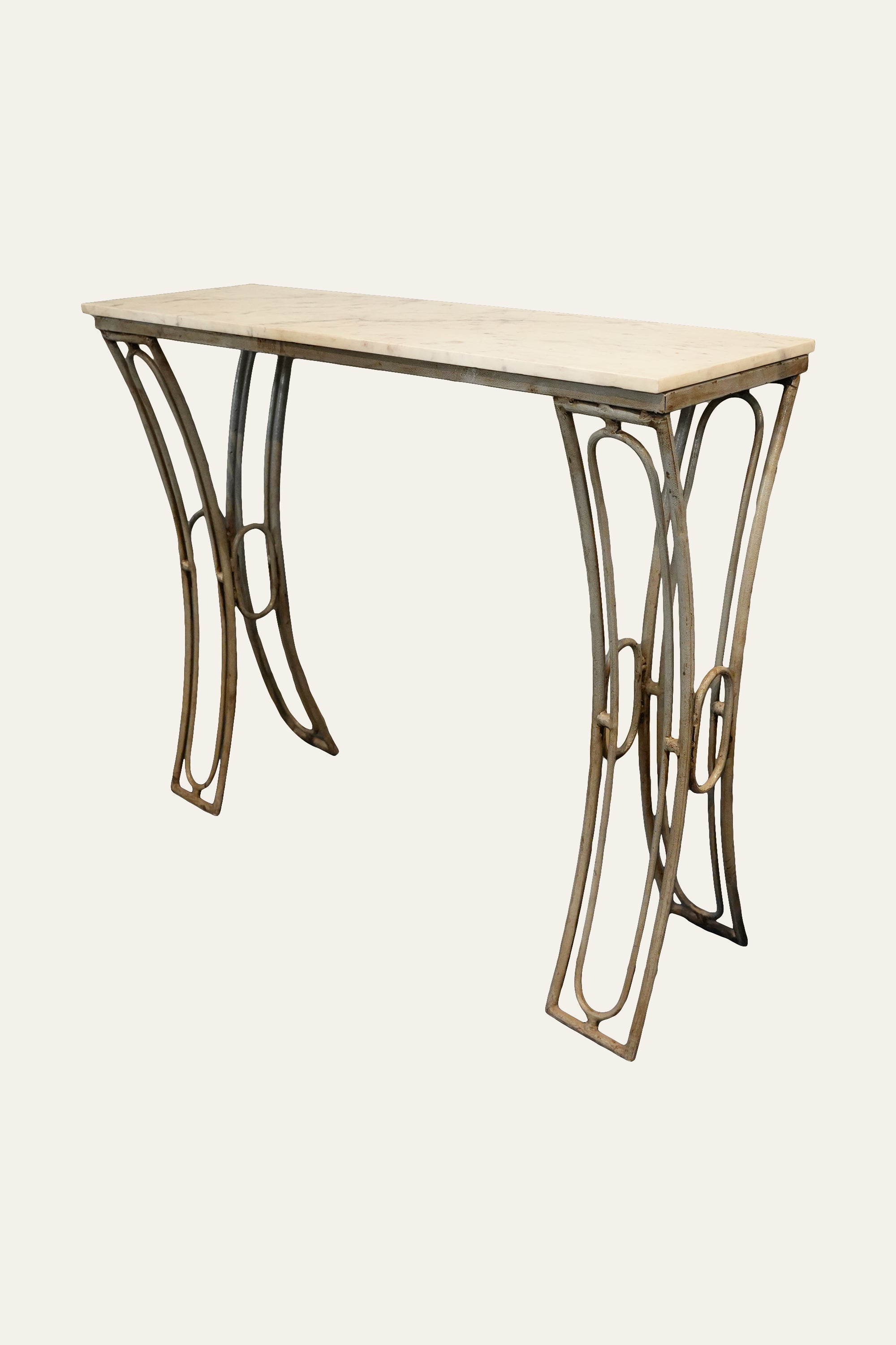 Metal console table with marble top