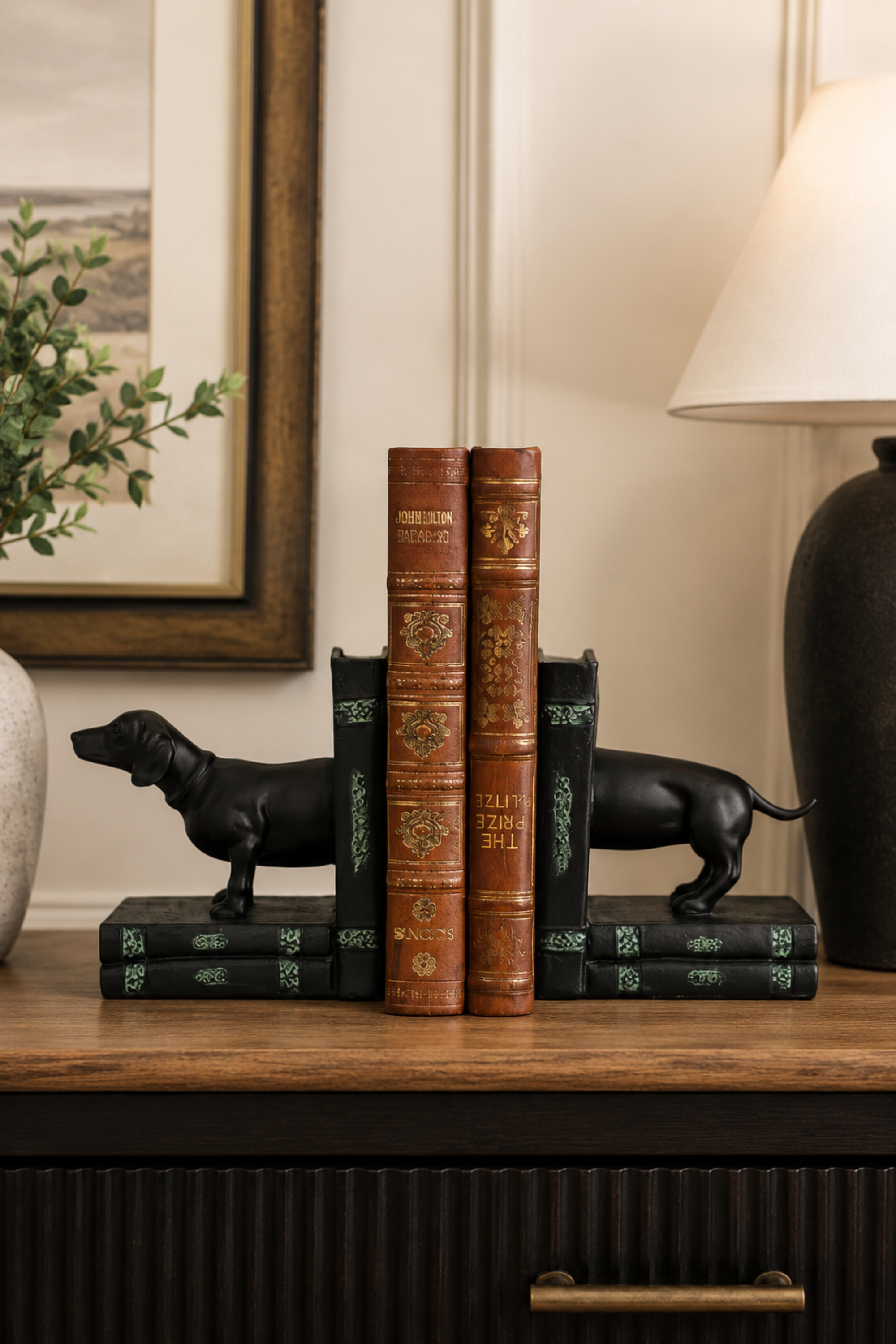 Modern Black Resin Dachshund Dog Bookends