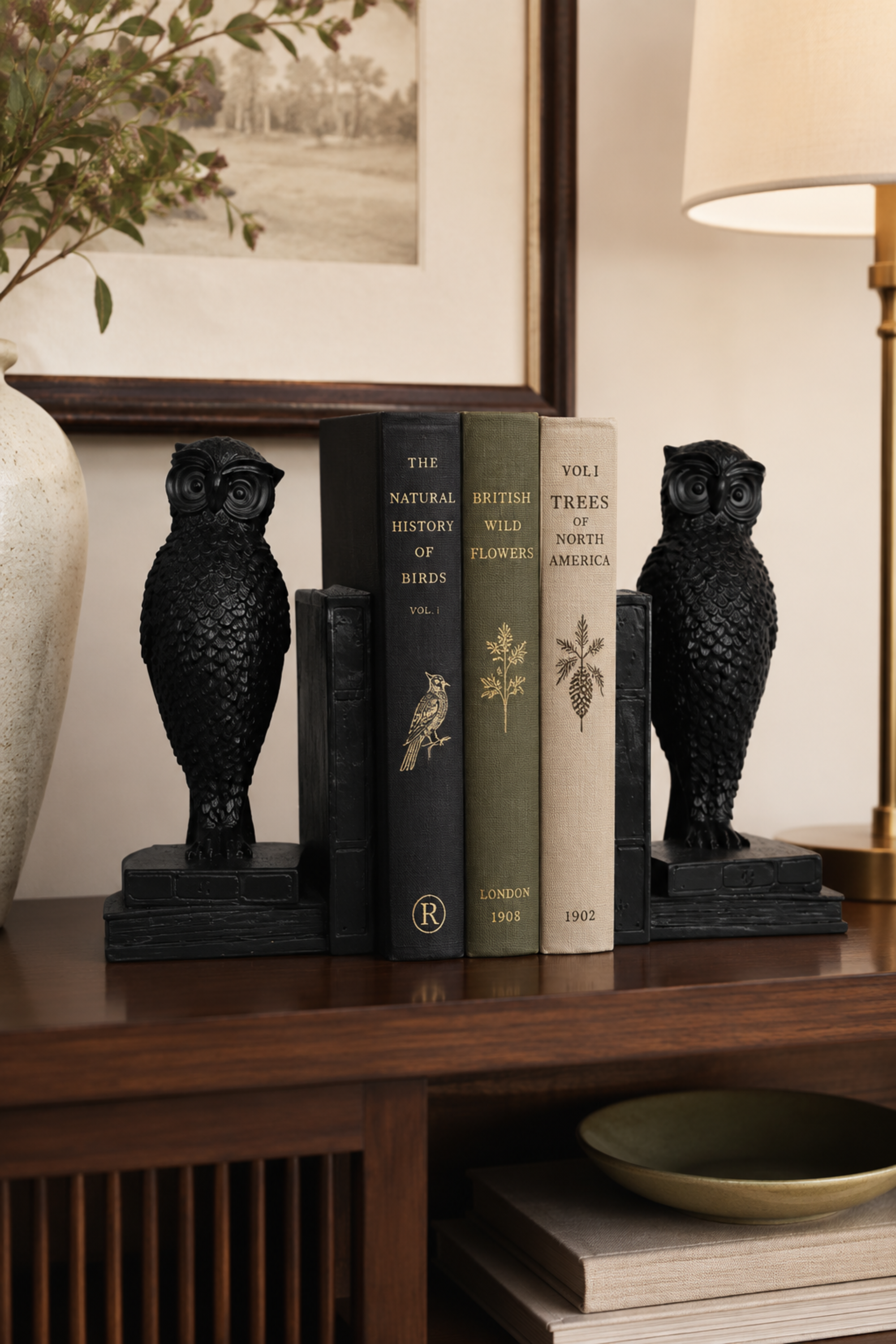 Modern Black Resin Owl Bookends