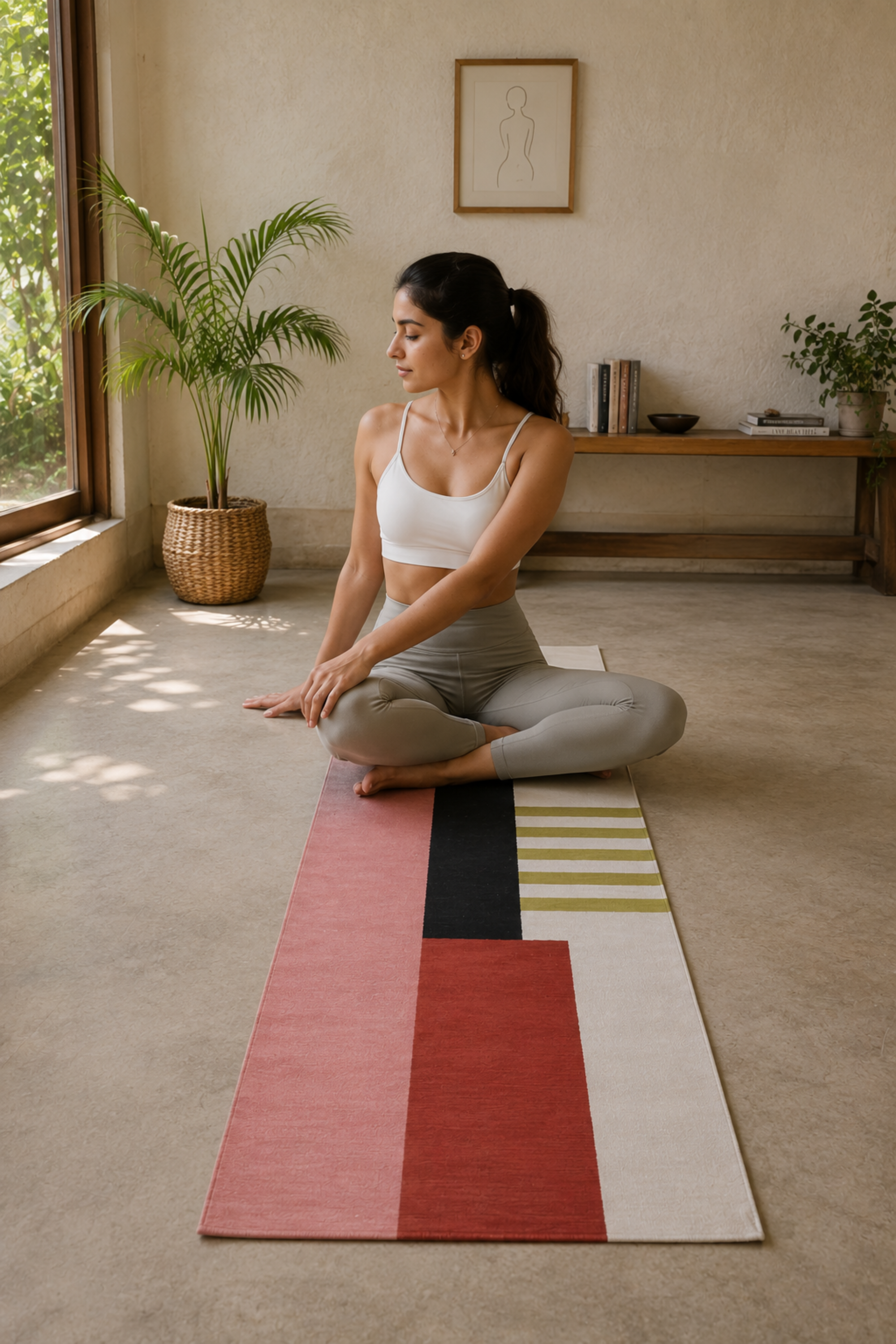 Modern Bold Geometric Motif Cotton Yoga Mat