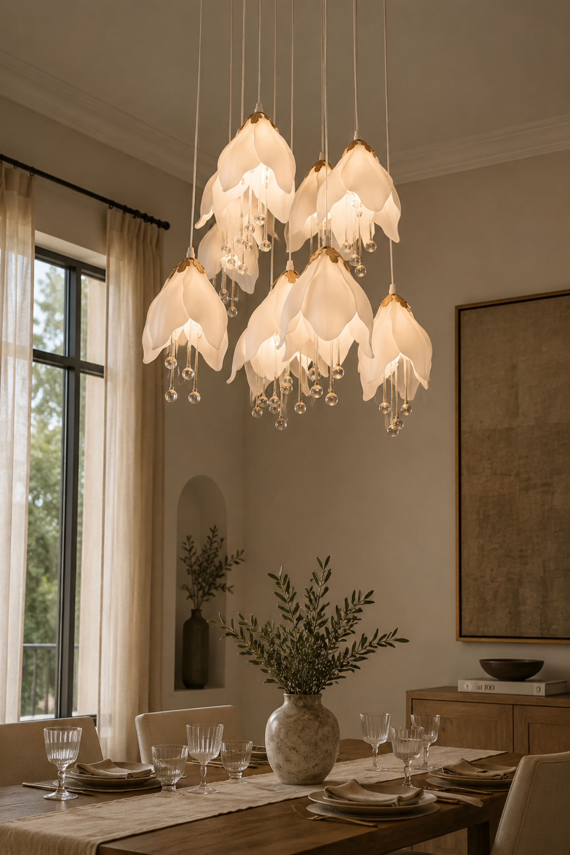 Modern Magnolia Cluster Pendant Chandelier
