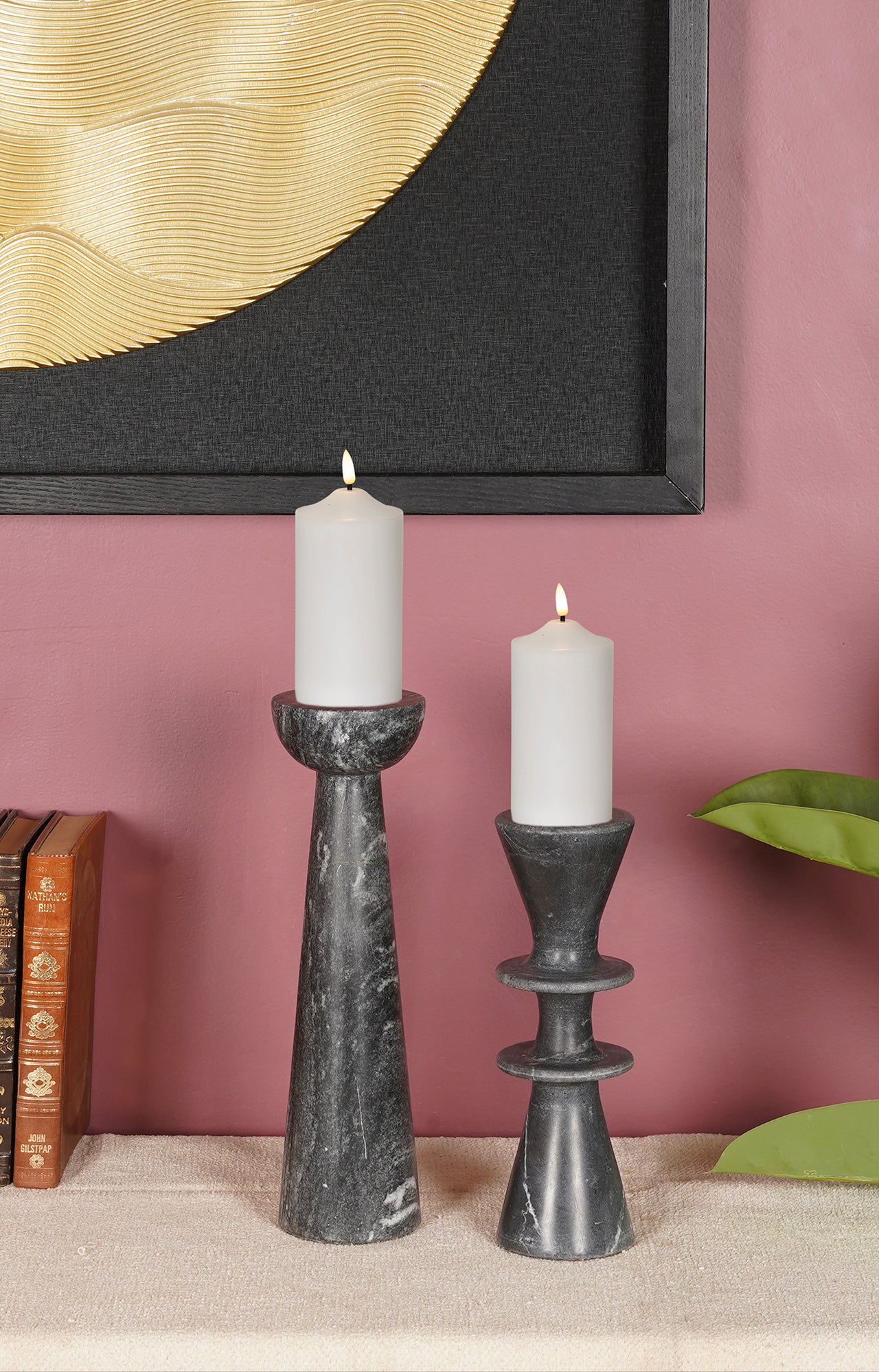 Modern Black Marble candle Stand_lifestyle