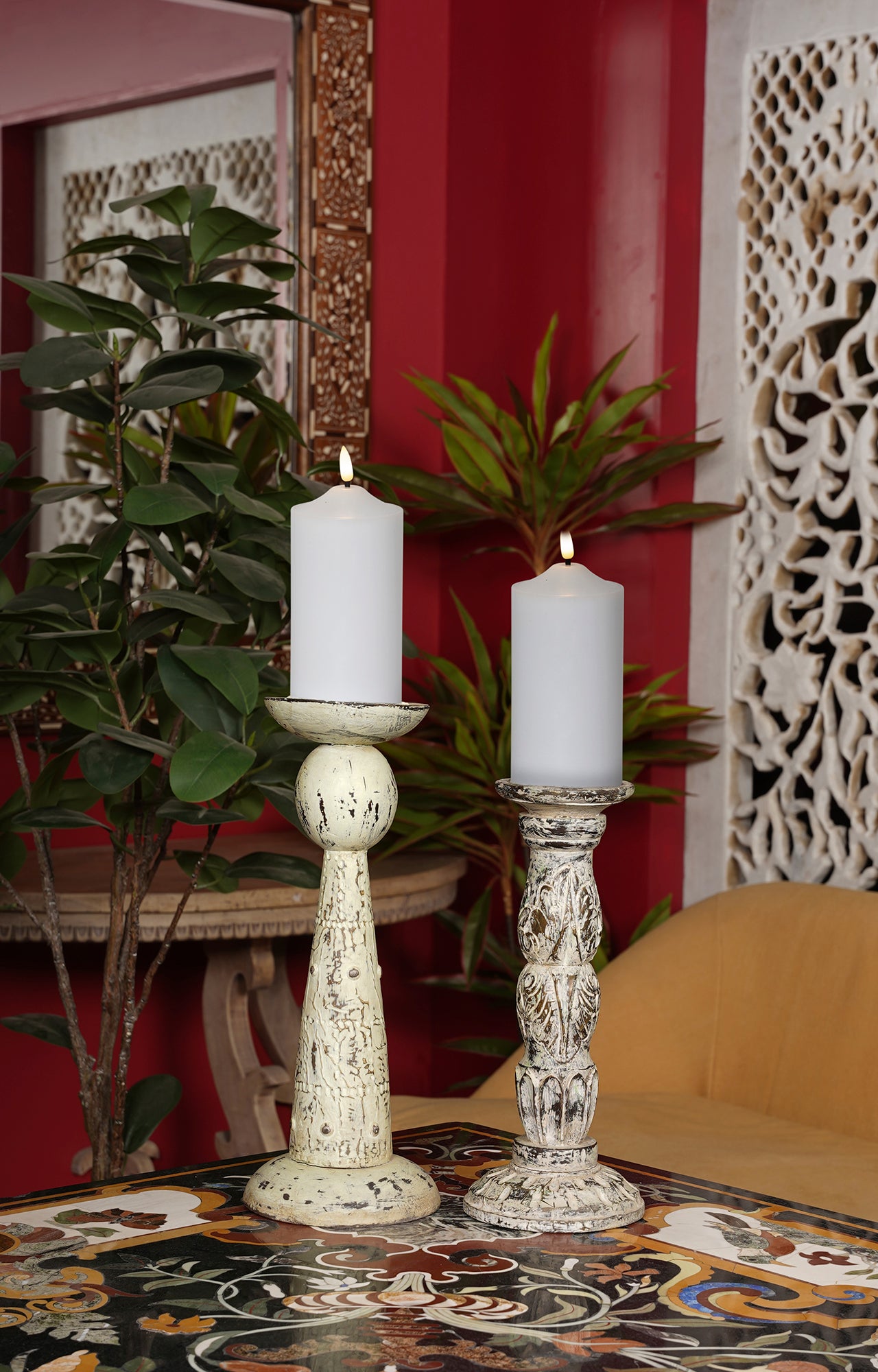 Modern Elegant white wood candle stand_lifestyle