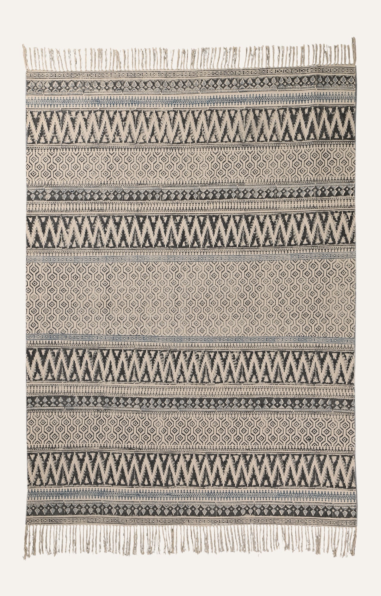 Monochrome Tribal Stripe Cotton Rug