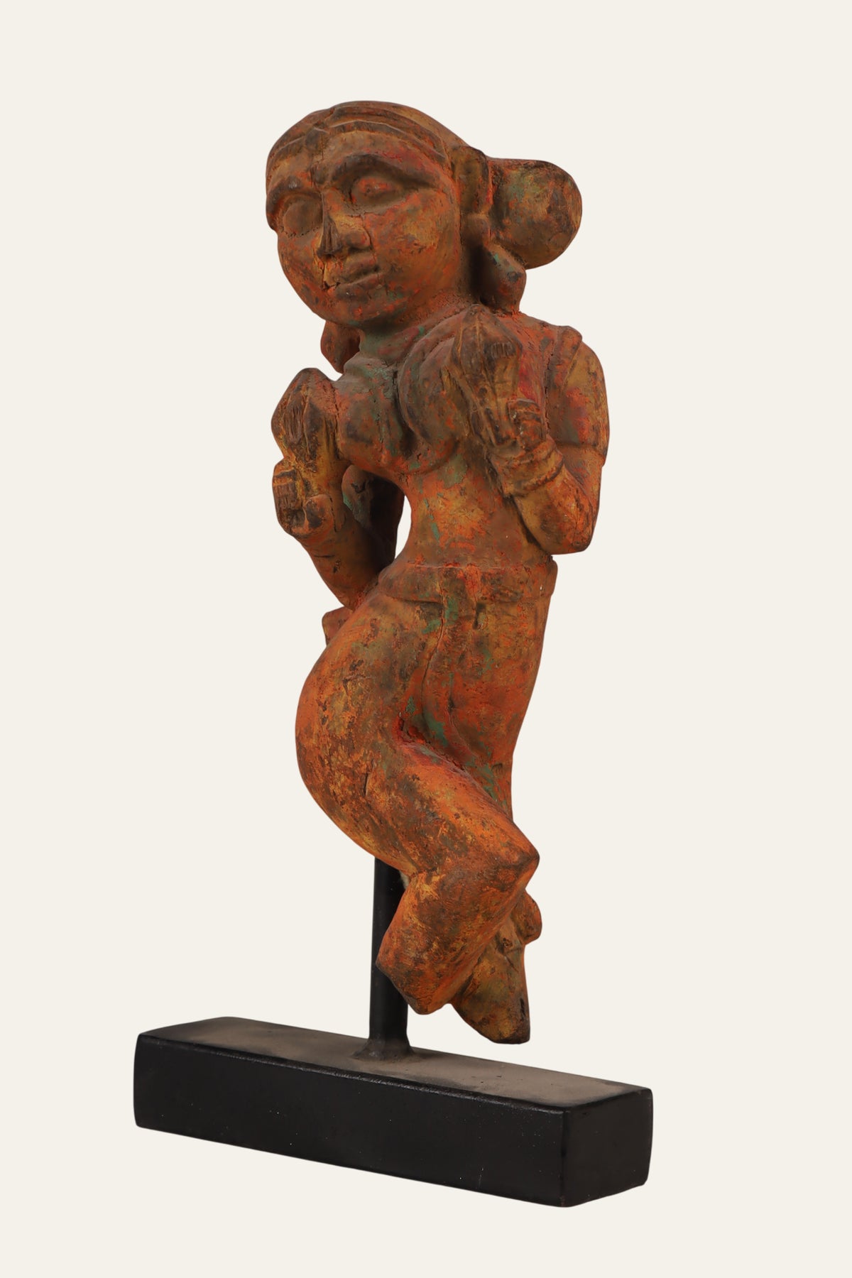 Mounted teakwood celestial dancer statue