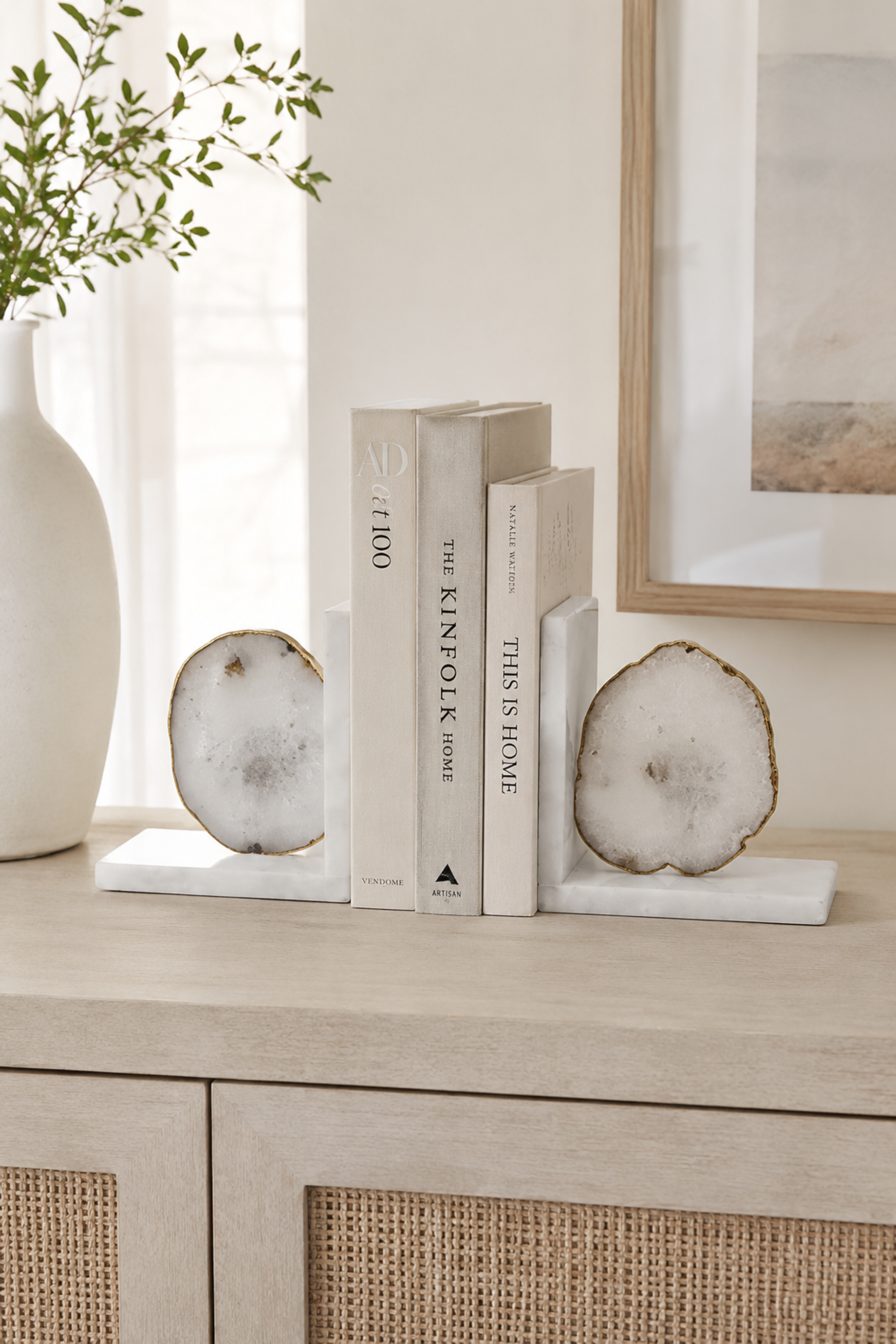 Natural White Agate Stone Bookends
