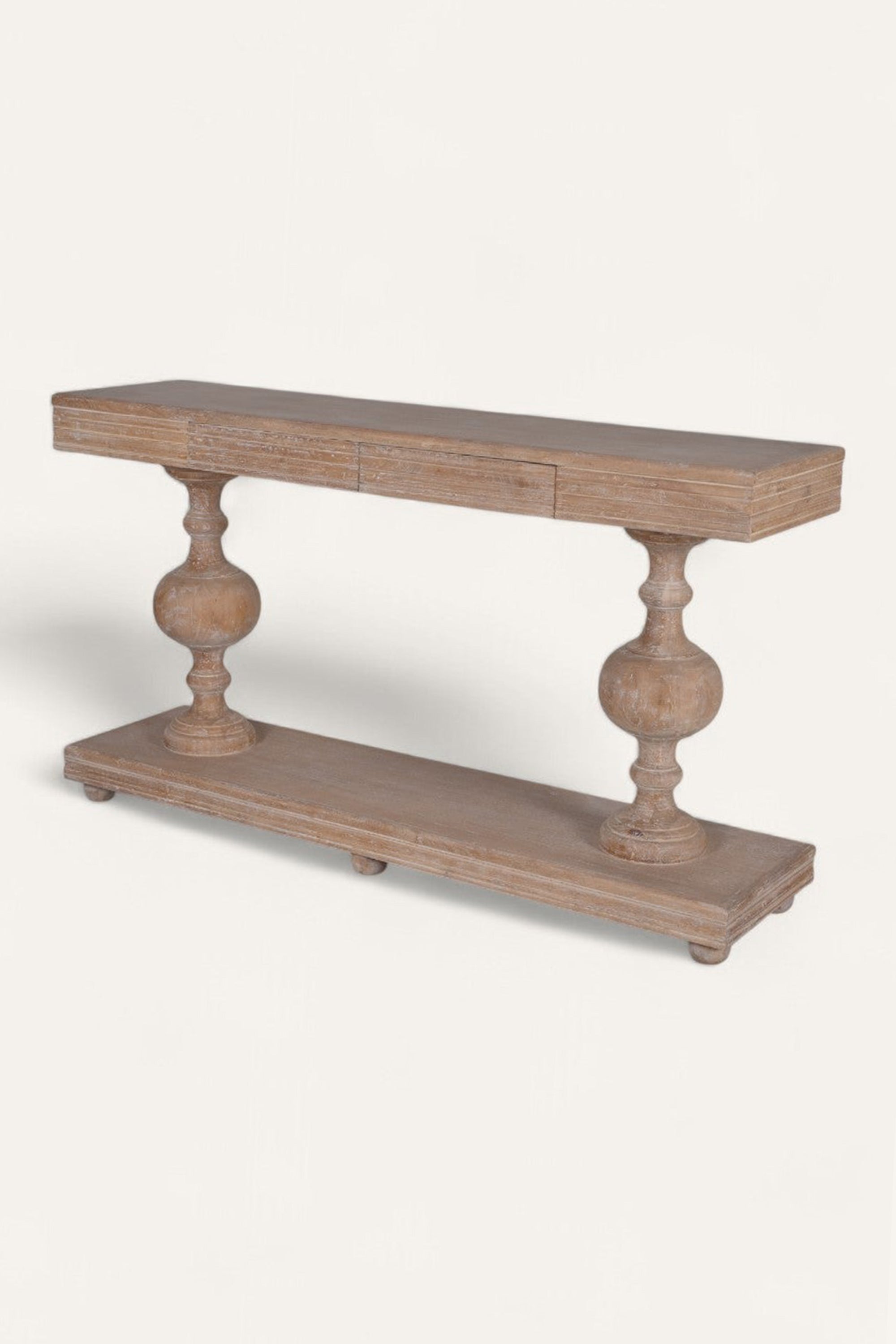 Natural Acacia Console with Turned Pedestals