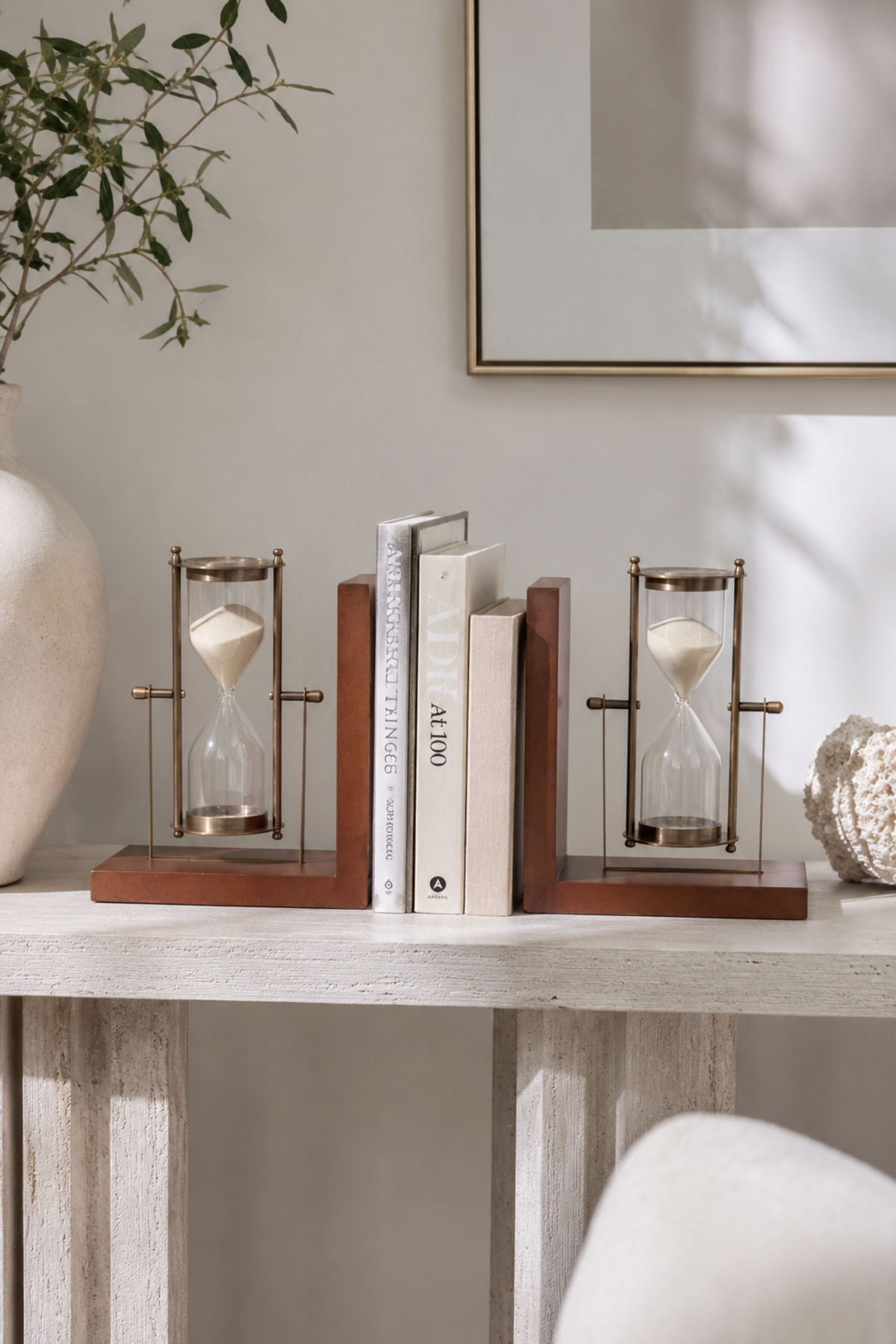 Nautical hourglass bookends for bookshelf