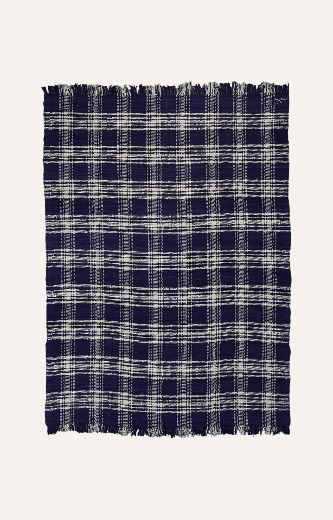 Navy Blue Checks Cotton Rug