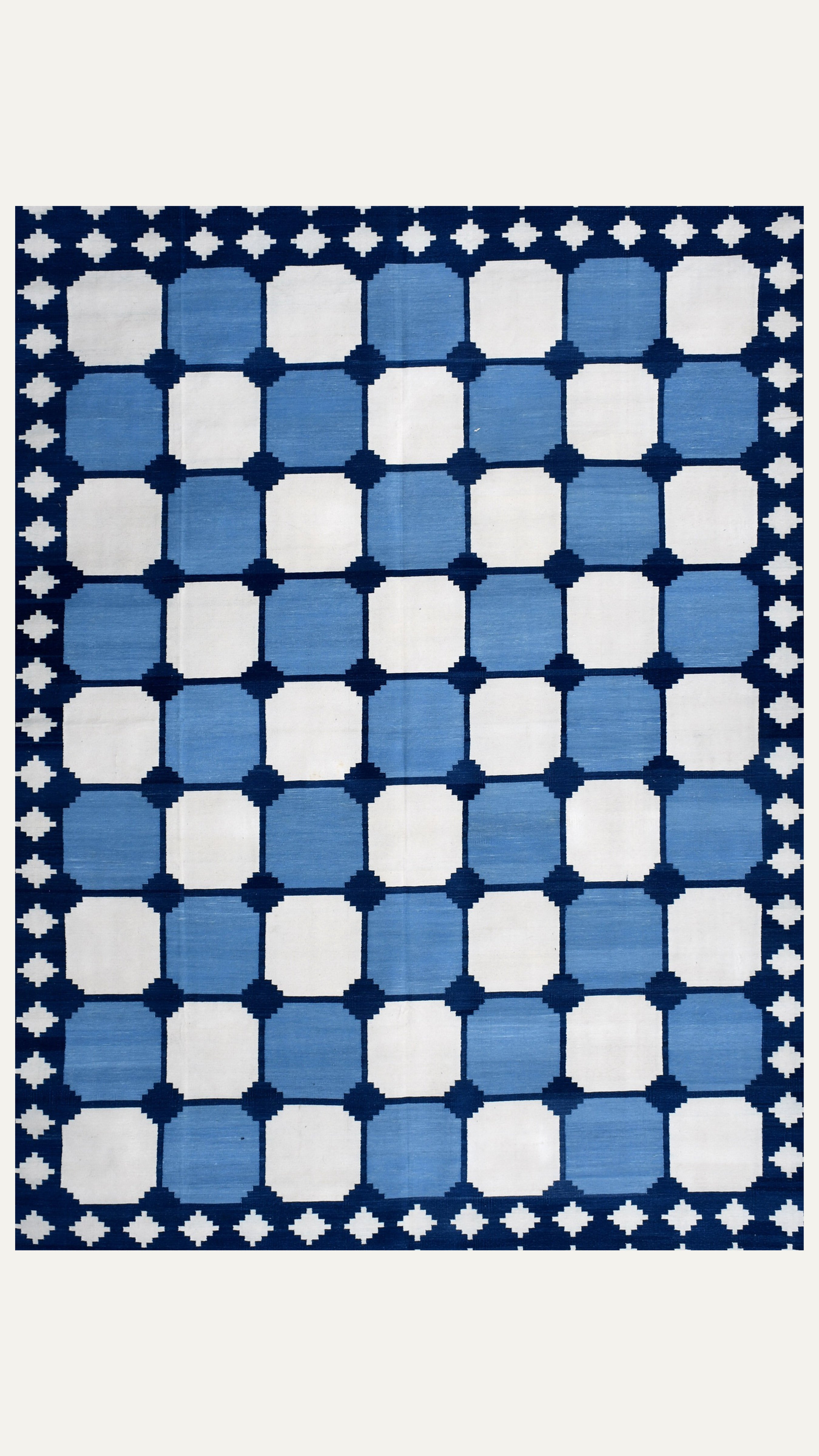 Navy Grid Cotton Rug
