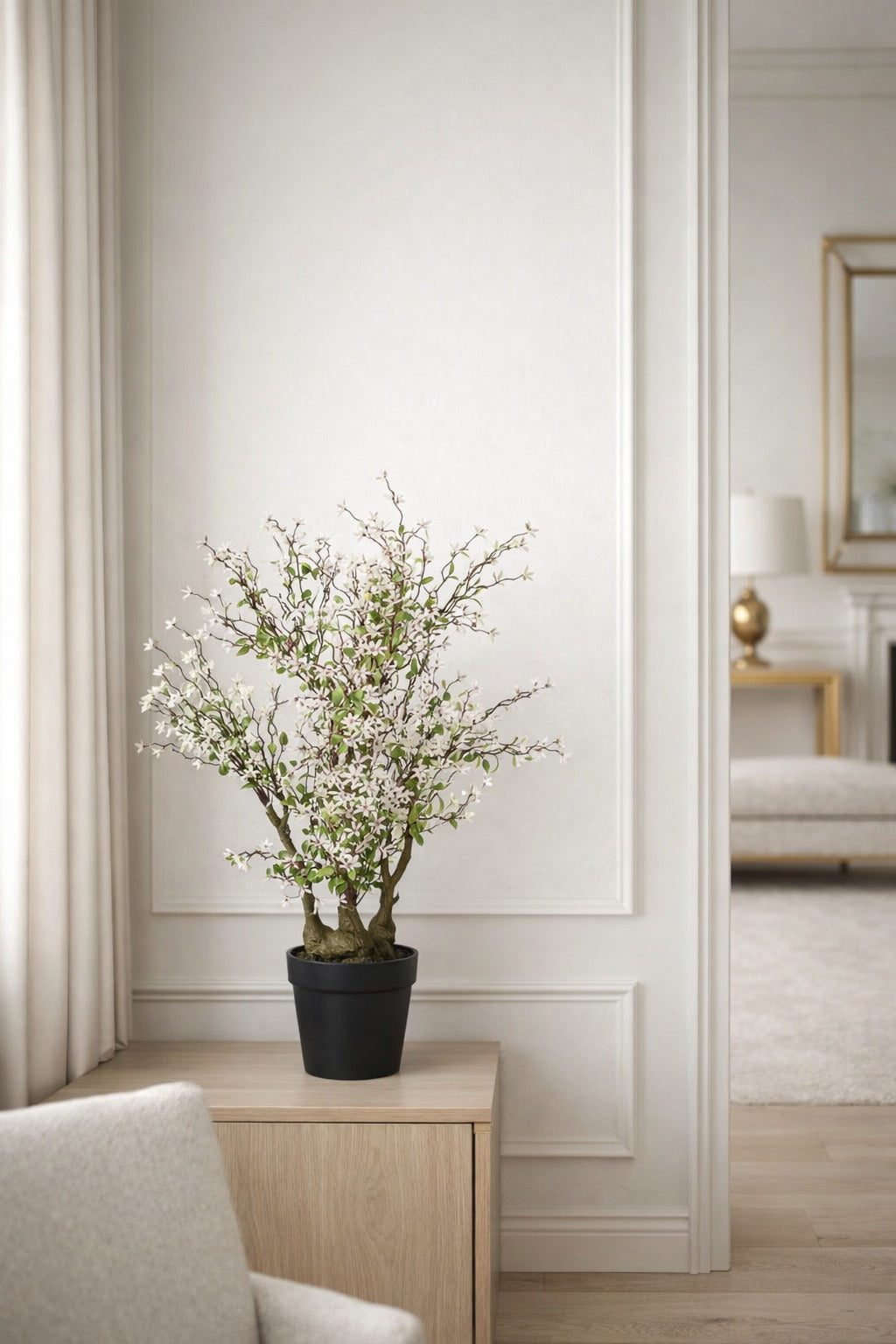 White Blush Bloom Artificial Flowering Plant
