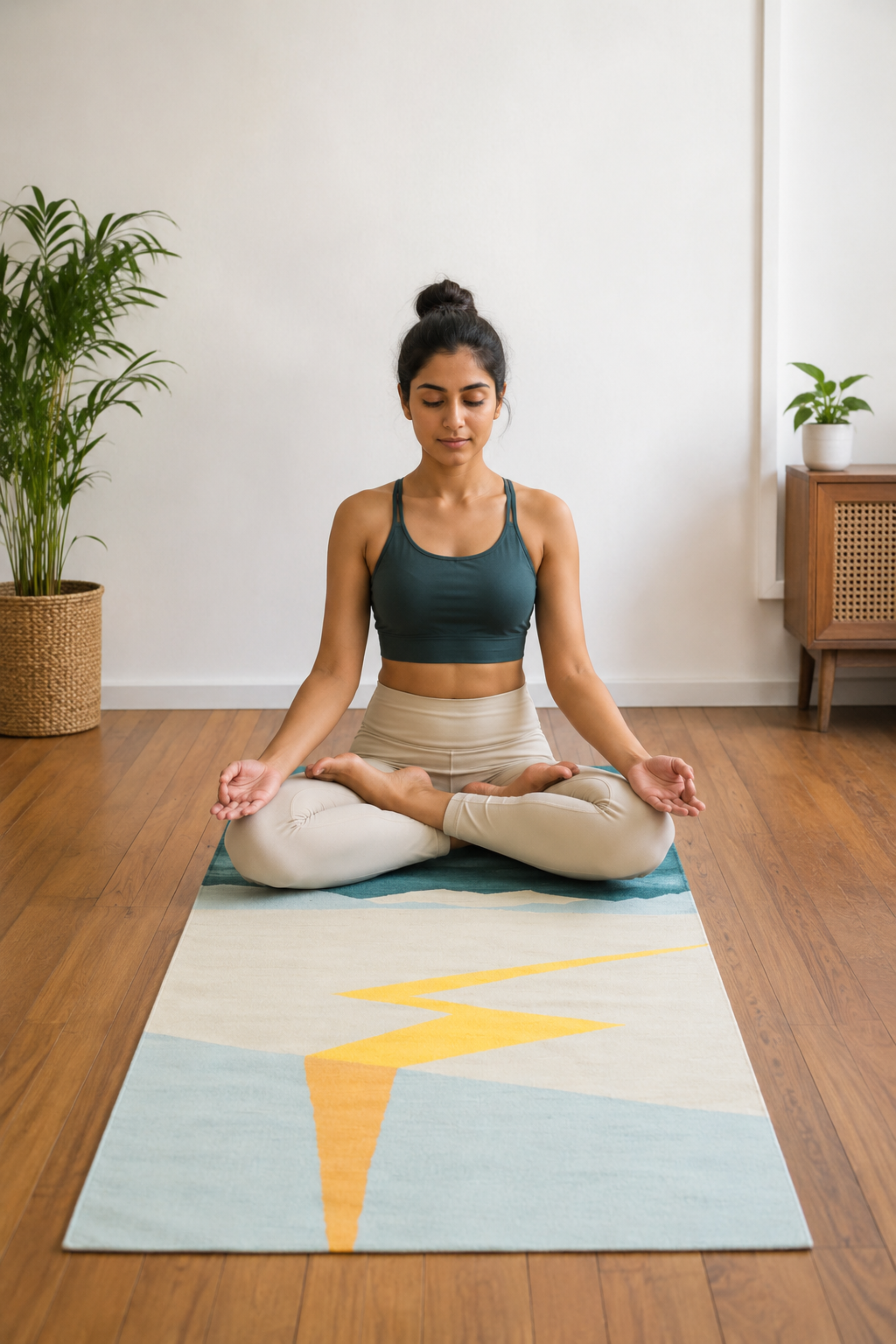 Pastel Blue Landscape Yoga Mat with Yellow Lightning Motif