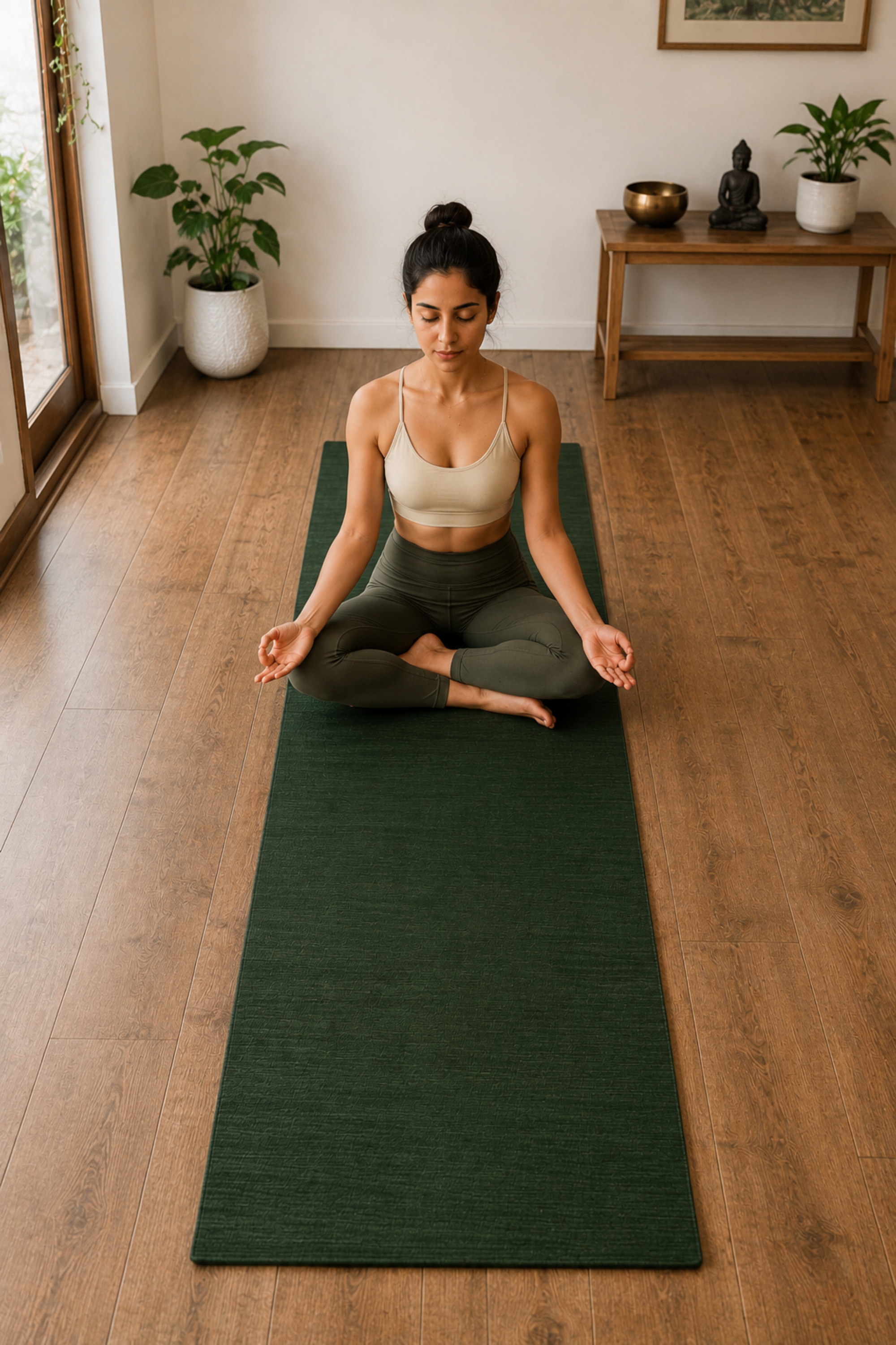 Plain Green Washable Cotton Yoga Mat