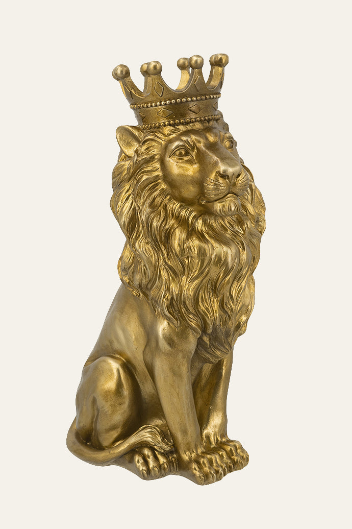 Polyresin Golden Sitting Lion Statue