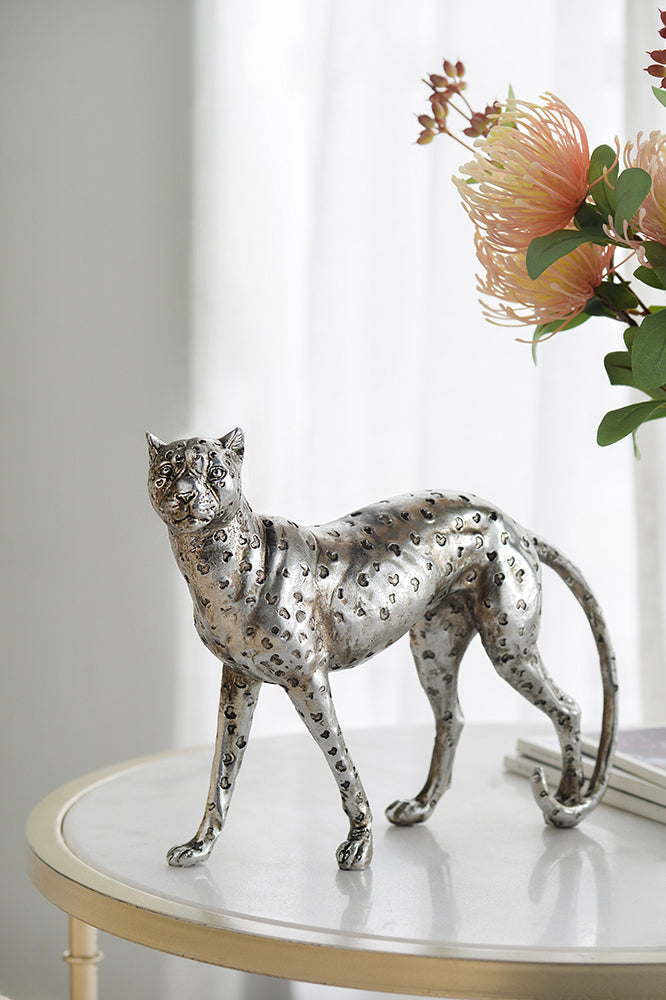 Polyresin standing leopard figurine for home decor