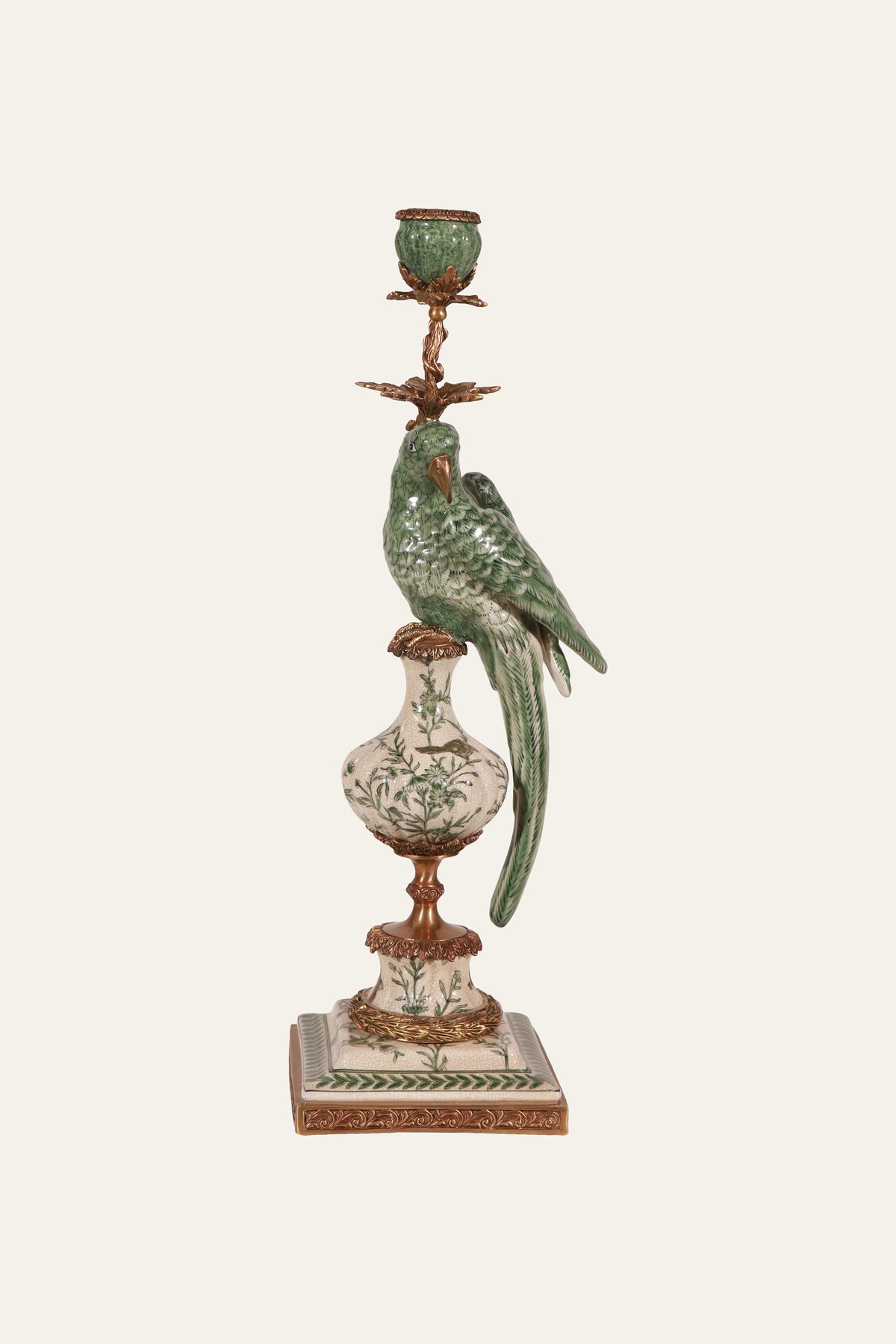 Porcelain parrot candle stand