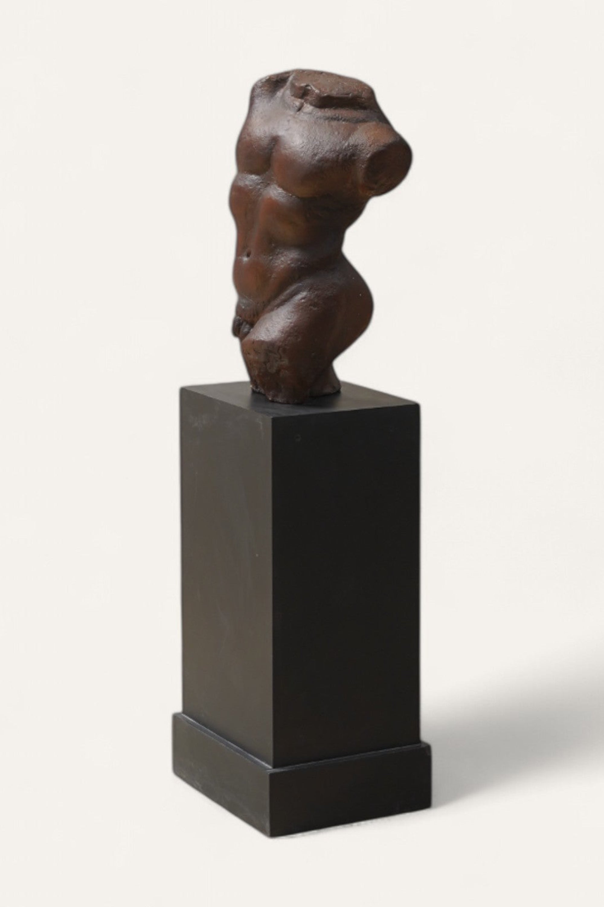 Raw Cement Torso Sculpture in Burnt Umber