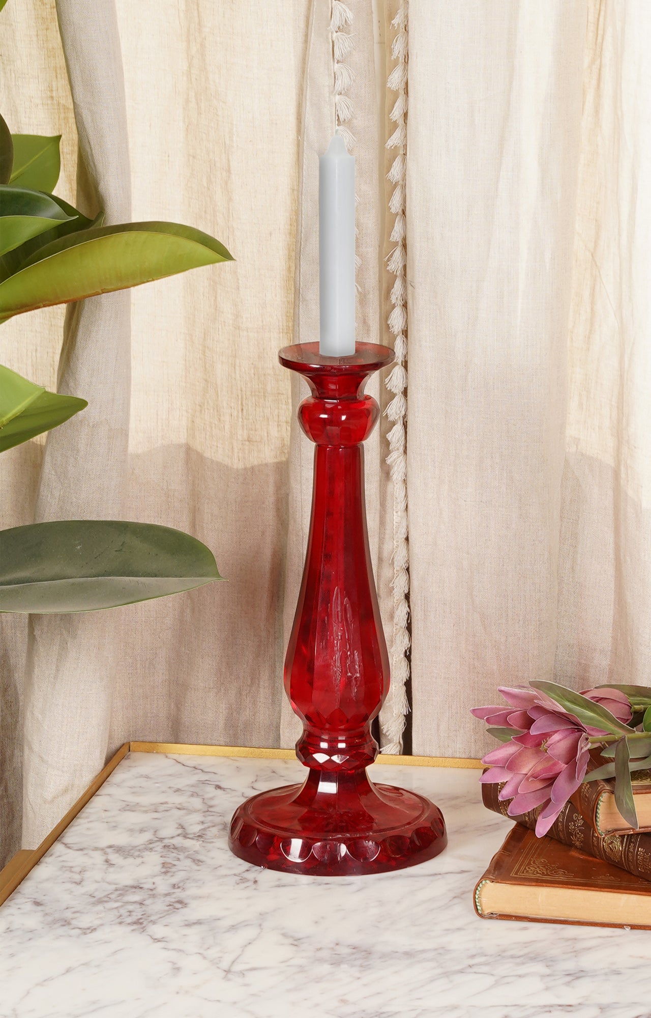 Red Glass crystal Candle Stand_lifestyle