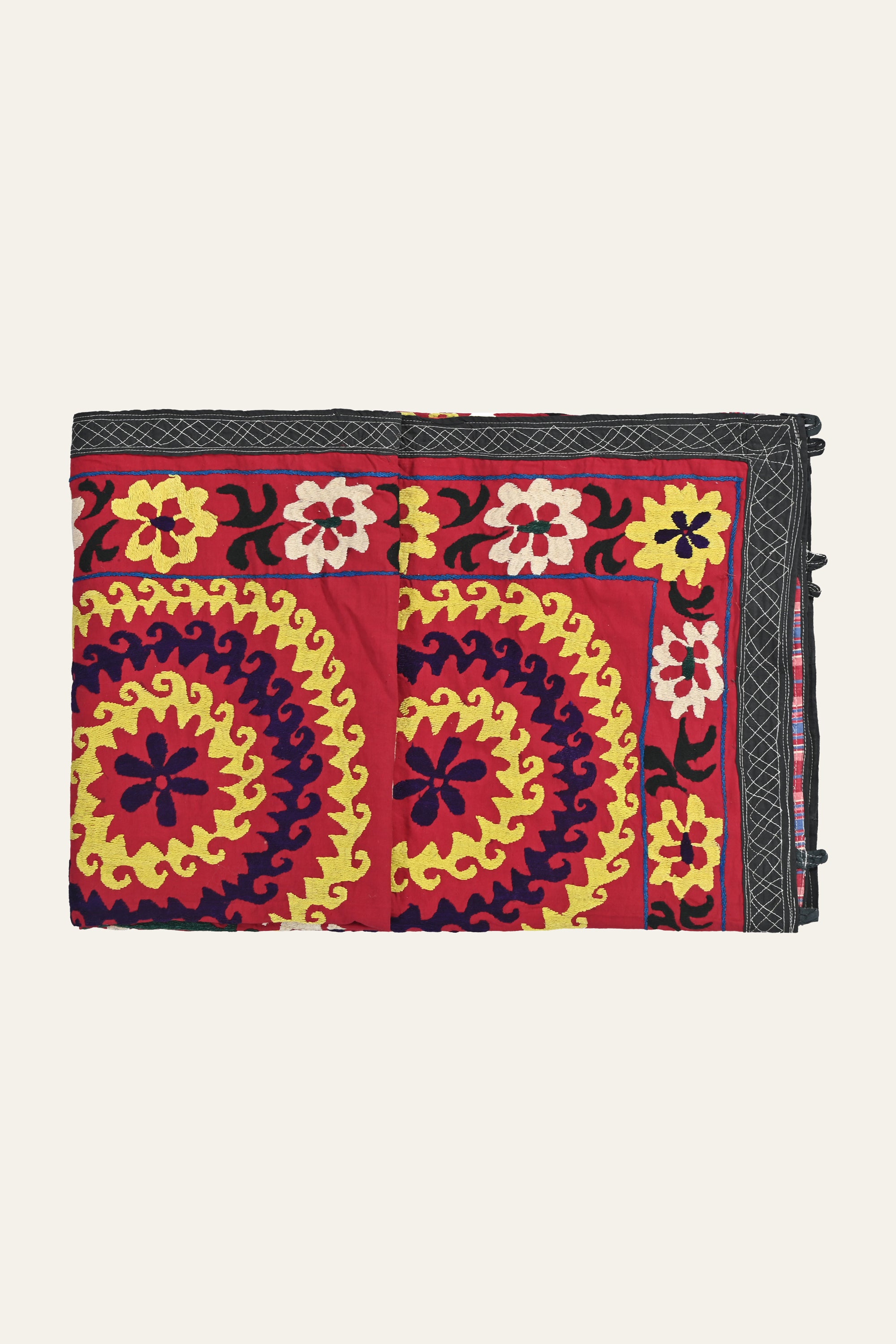 Red Suzani Textile Art for Vintage Home Decor