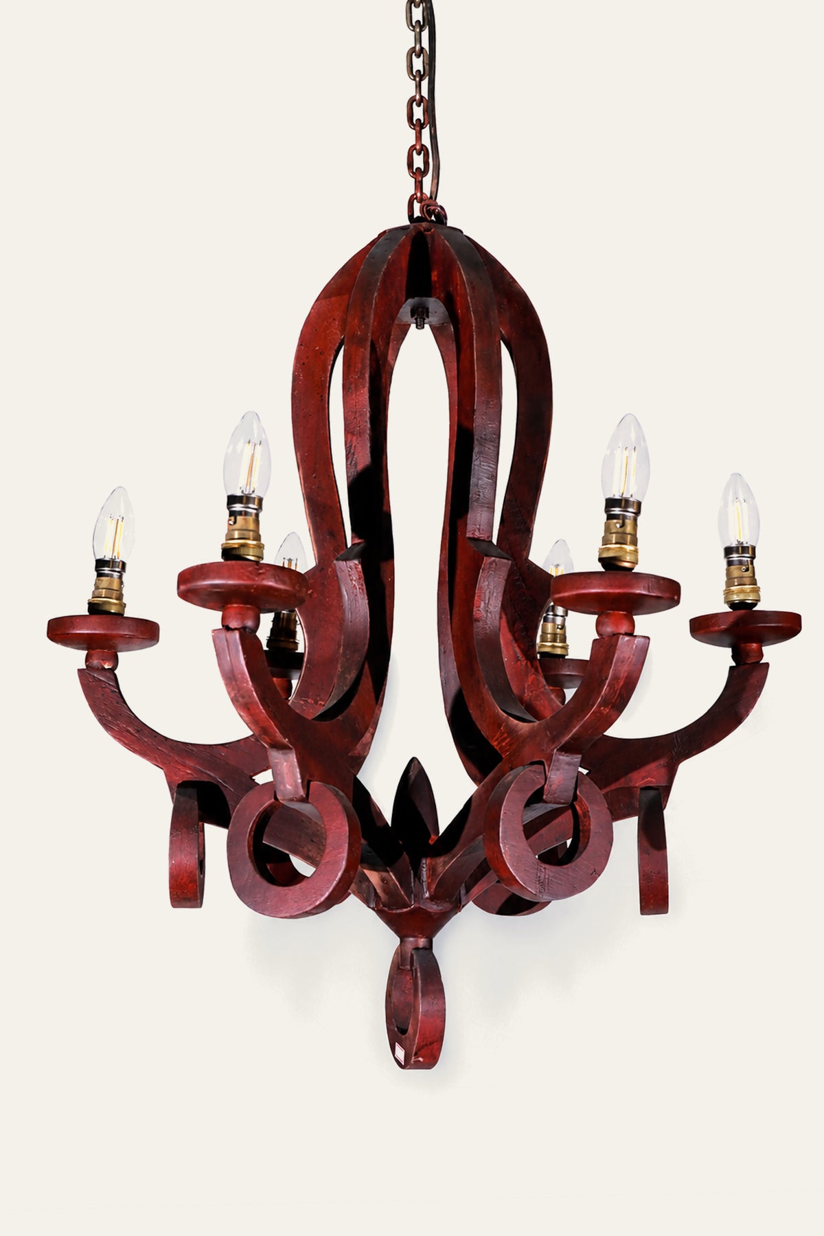 Red Wooden 6 Light Chandelier