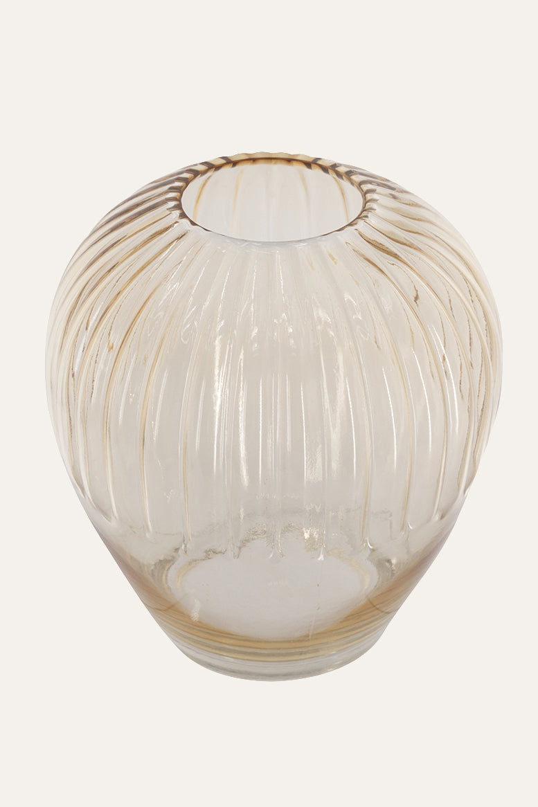 Ribbed Amber Glass Table Vase