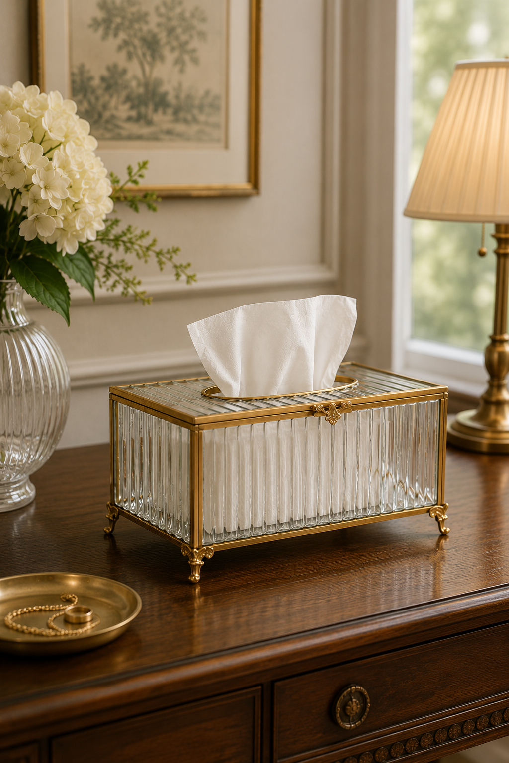 Ribbed Glass Tissue Box