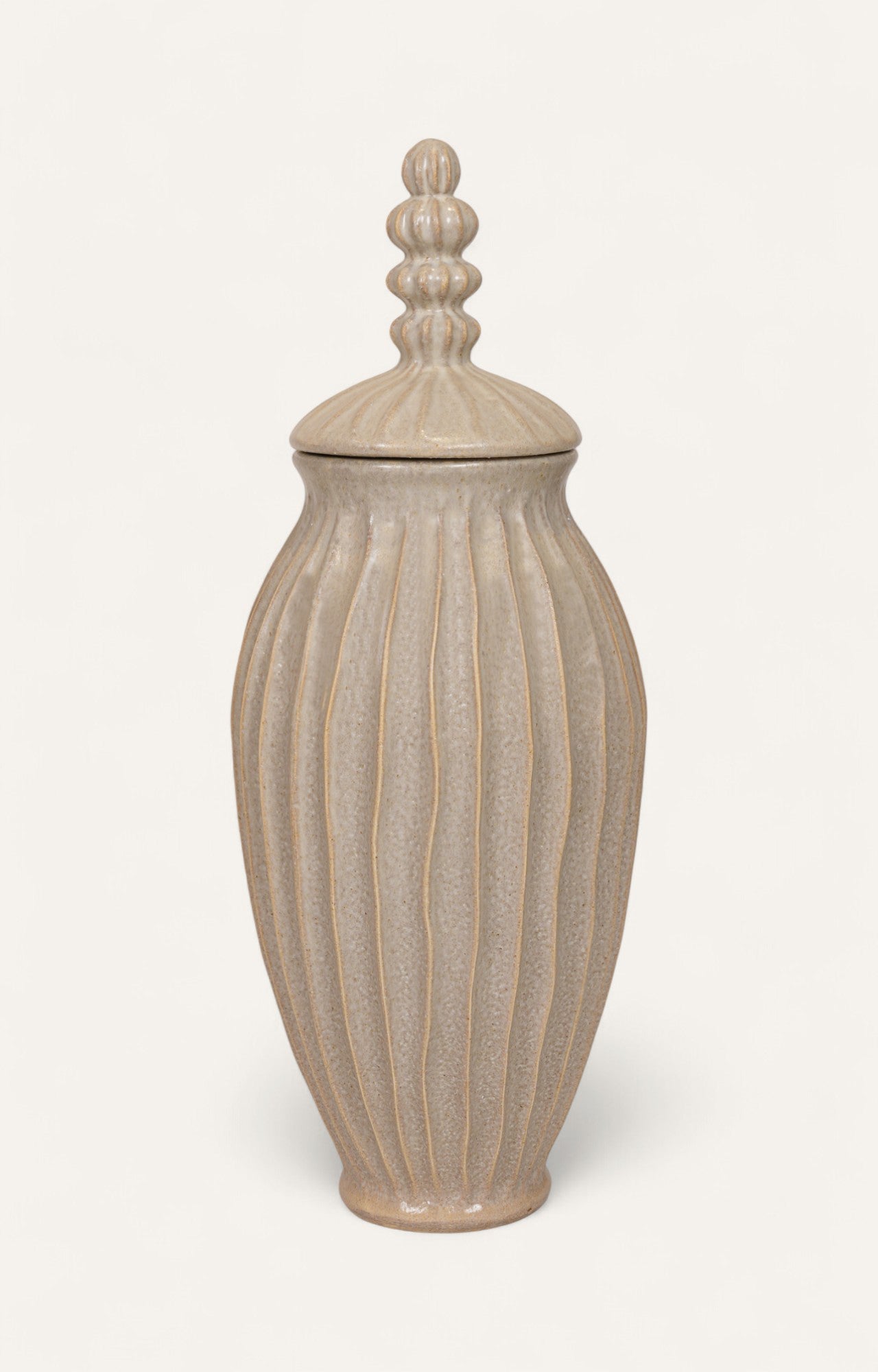 Ribbed Sandstone Lidded Ceramic Jar