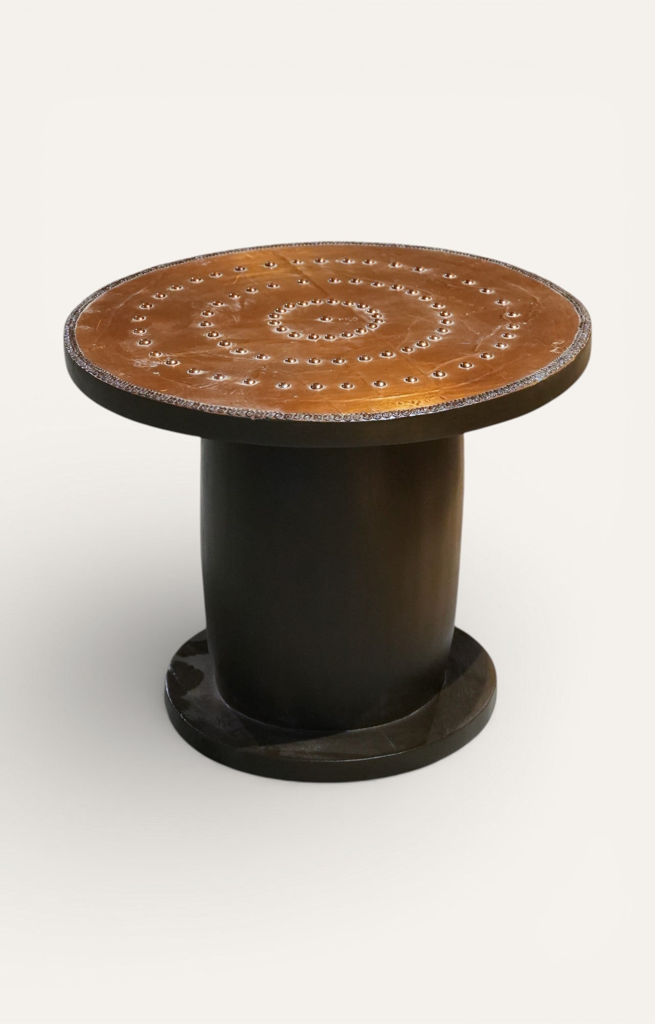 Round Brass Top Pedestal Side Table