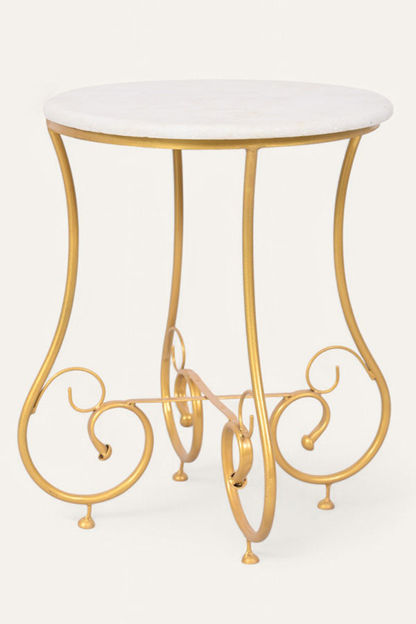 Round Handcrafted Metal and Marble Side Table